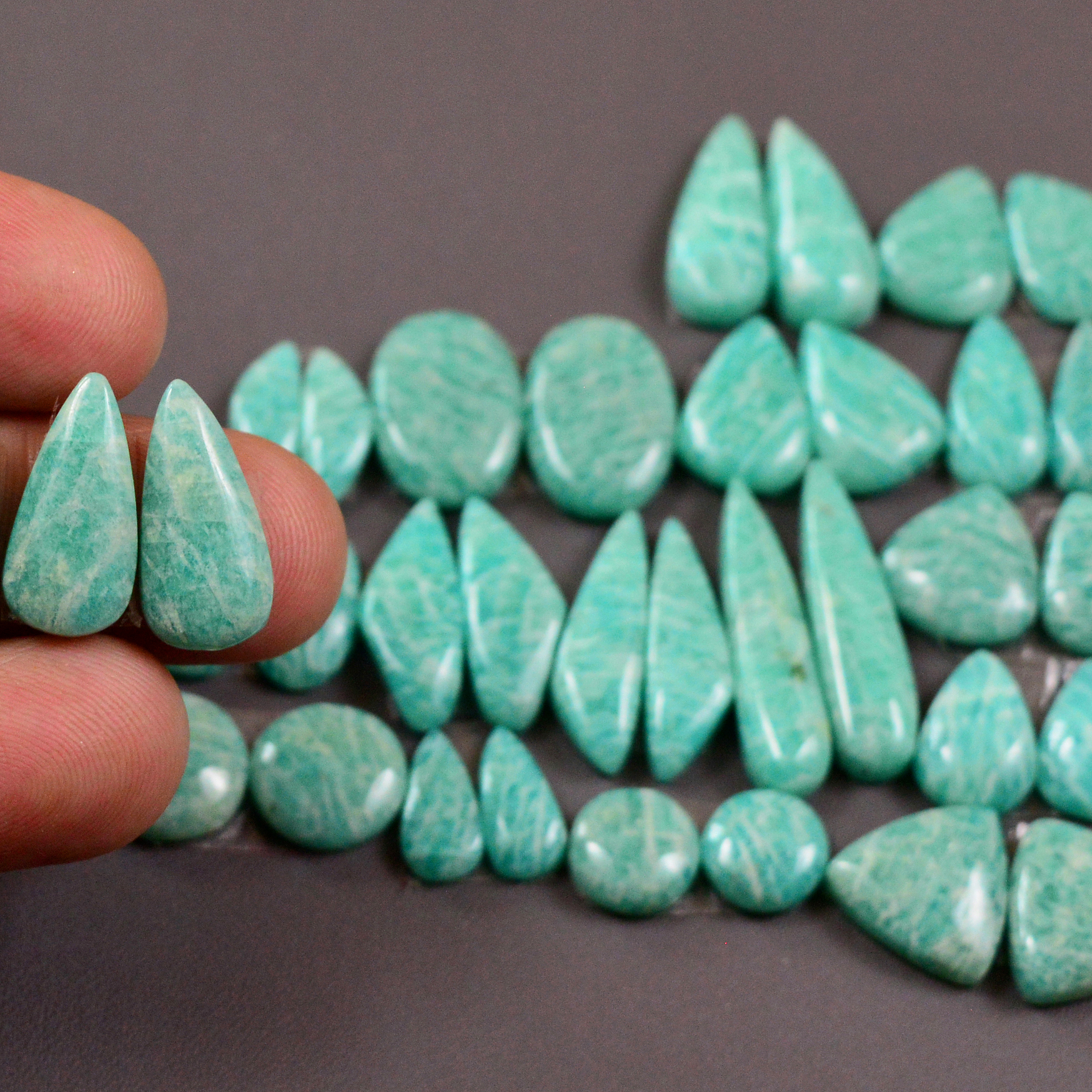 18 Pair 135Cts Natural Amazonite Cabochons Pair Gemstone Lot Mixed Shape Stones Wholesale Jewelry Making Supply 22x3 5x5mm 19406