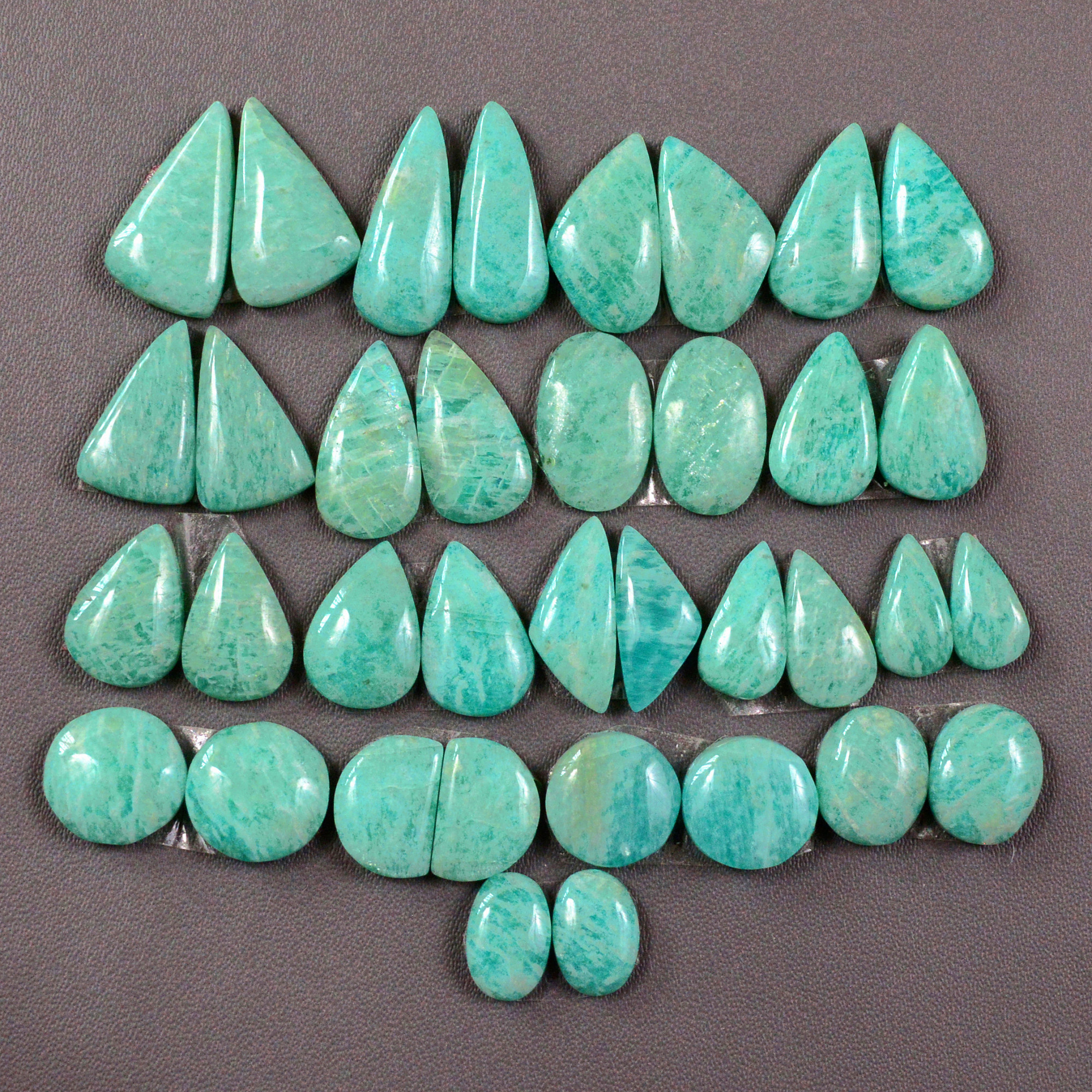 18 Pair 135Cts Natural Amazonite Cabochons Pair Gemstone Lot Mixed Shape Stones Wholesale Jewelry Making Supply 15x8 8x8mm 19407