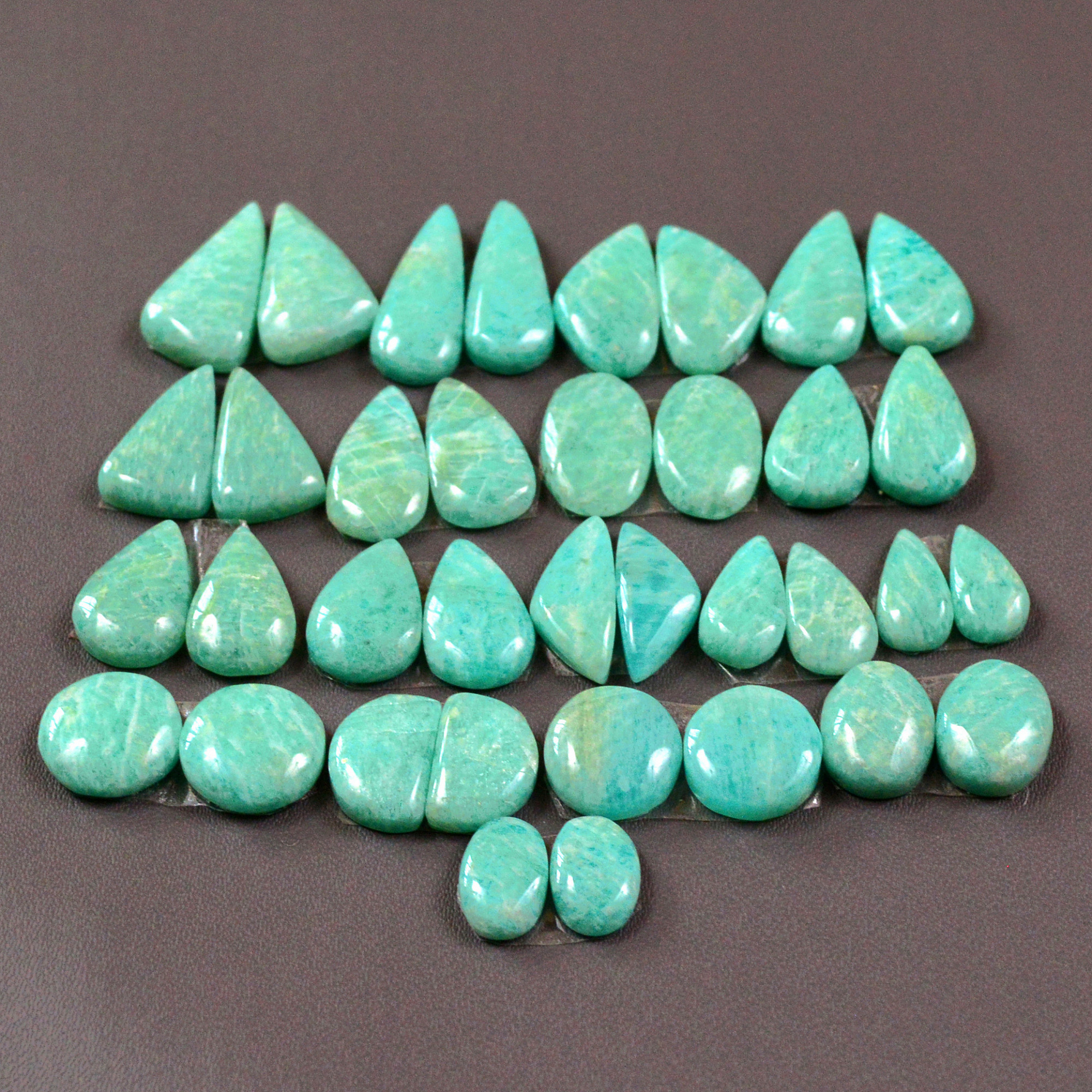 18 Pair 135Cts Natural Amazonite Cabochons Pair Gemstone Lot Mixed Shape Stones Wholesale Jewelry Making Supply 15x8 8x8mm 19407