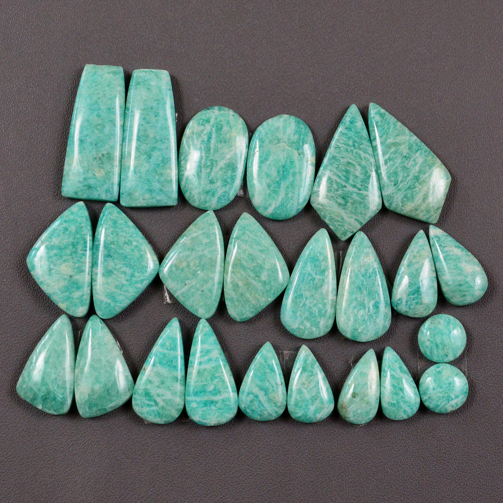 12 Pair 146Cts Natural Amazonite Cabochons Pair Gemstone Lot Mixed Shape Stones Wholesale Jewelry Making Supply 22x9 5x5mm 19408