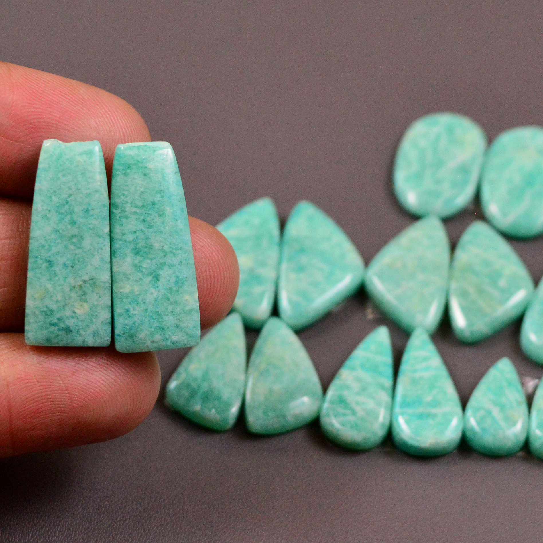 12 Pair 146Cts Natural Amazonite Cabochons Pair Gemstone Lot Mixed Shape Stones Wholesale Jewelry Making Supply 22x9 5x5mm 19408