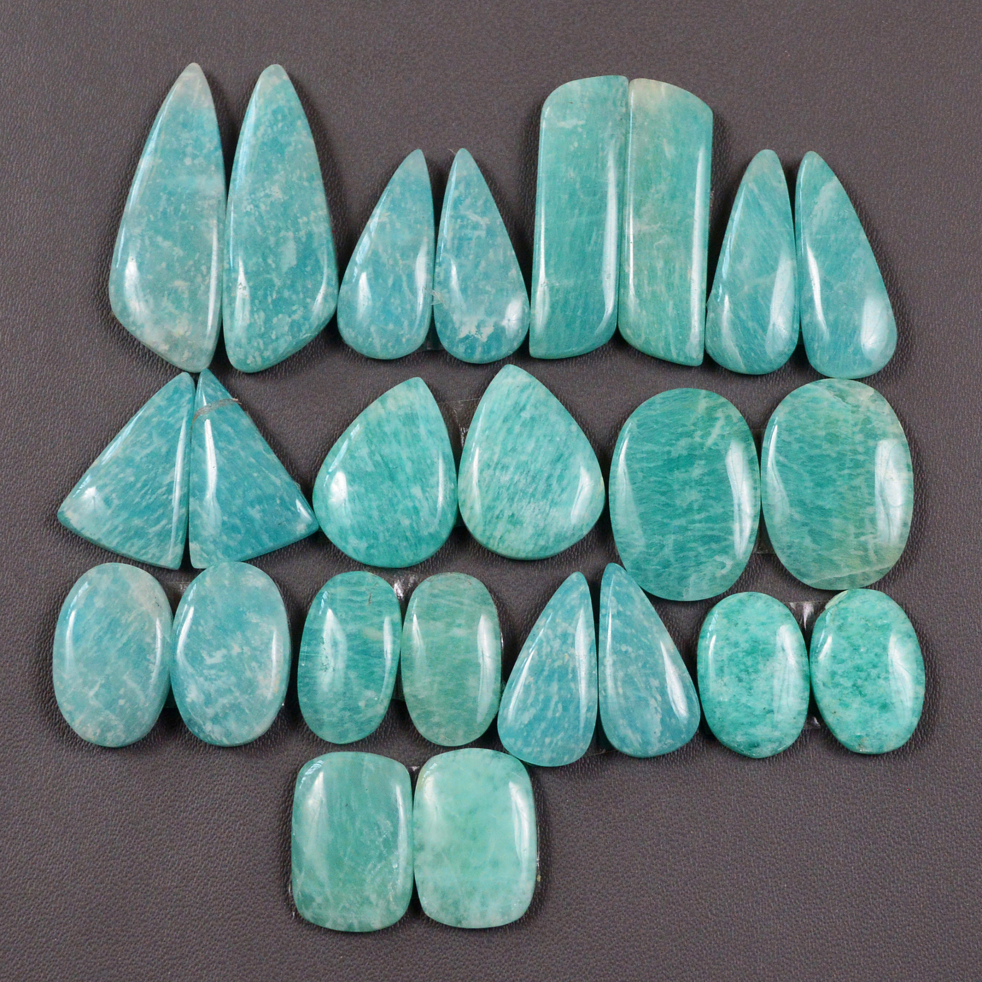 12 Pair 175Cts Natural Amazonite Cabochons Pair Gemstone Lot Mixed Shape Stones Wholesale Jewelry Making Supply 28x12 12x8mm 19409