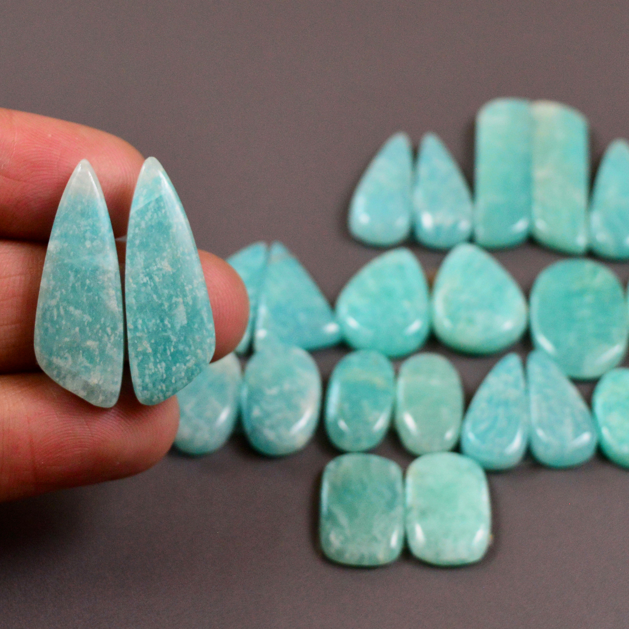 12 Pair 175Cts Natural Amazonite Cabochons Pair Gemstone Lot Mixed Shape Stones Wholesale Jewelry Making Supply 28x12 12x8mm 19409