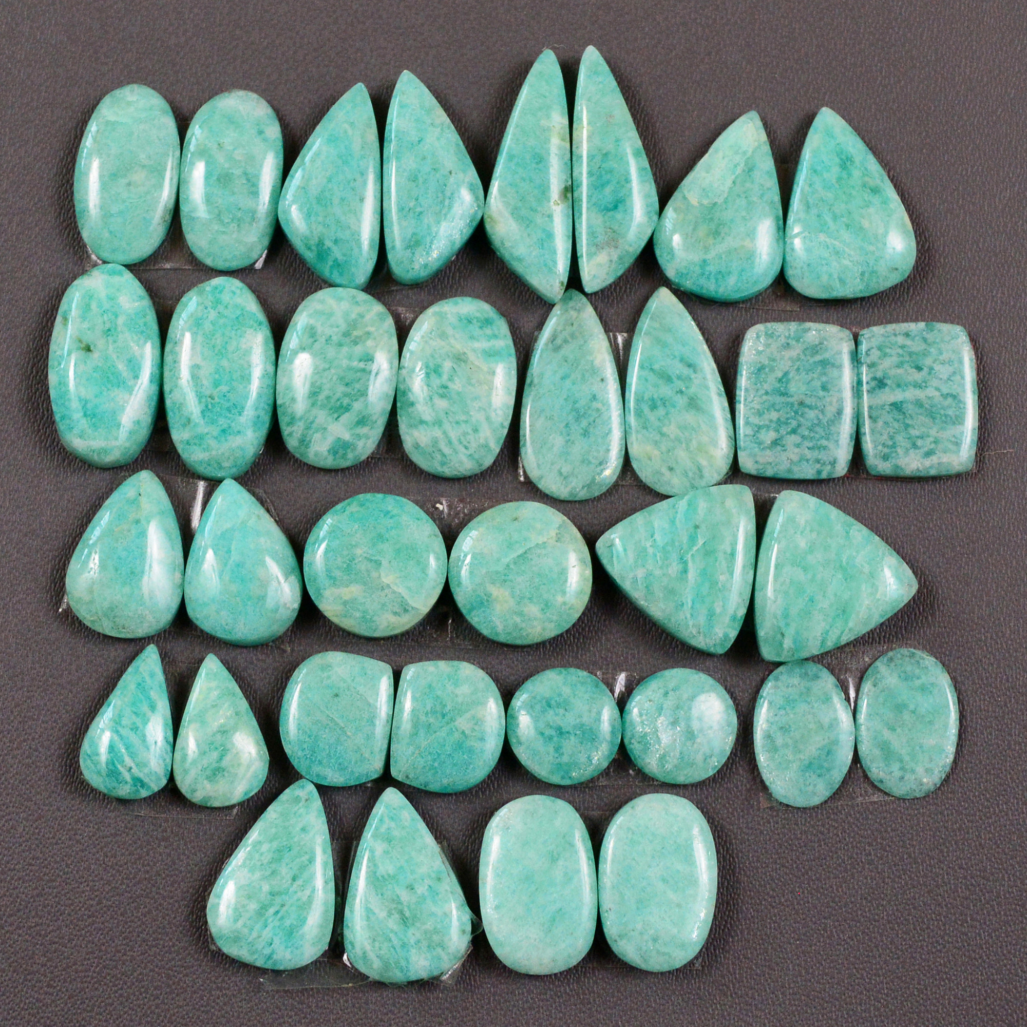 17 Pair 129Cts Natural Amazonite Cabochons Pair Gemstone Lot Mixed Shape Stones Wholesale Jewelry Making Supply 16x6 6x6mm 19410