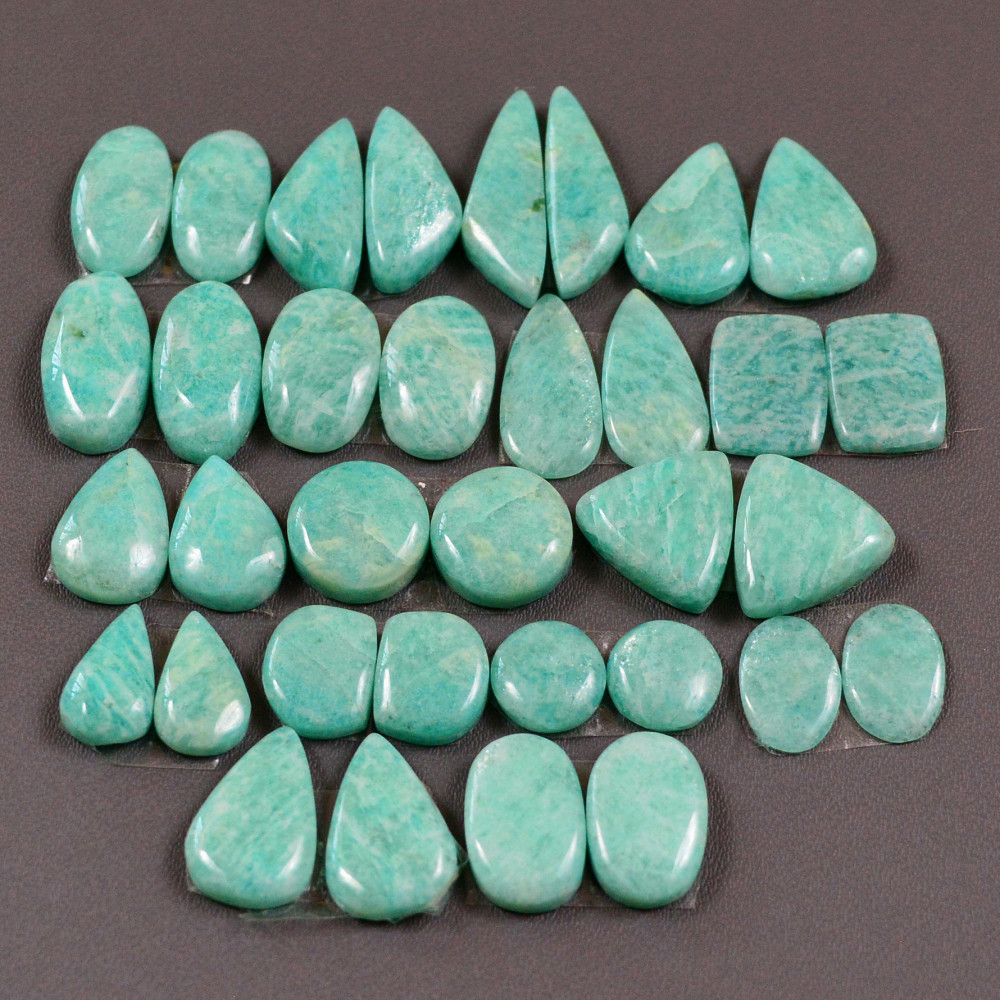 Image of 17 Pair 129Cts Natural Amazonite Cabochons Pair Gemstone Lot Mixed Shape Stones Wholesale Jewelry Making Supply 16x6 6x6mm #19410