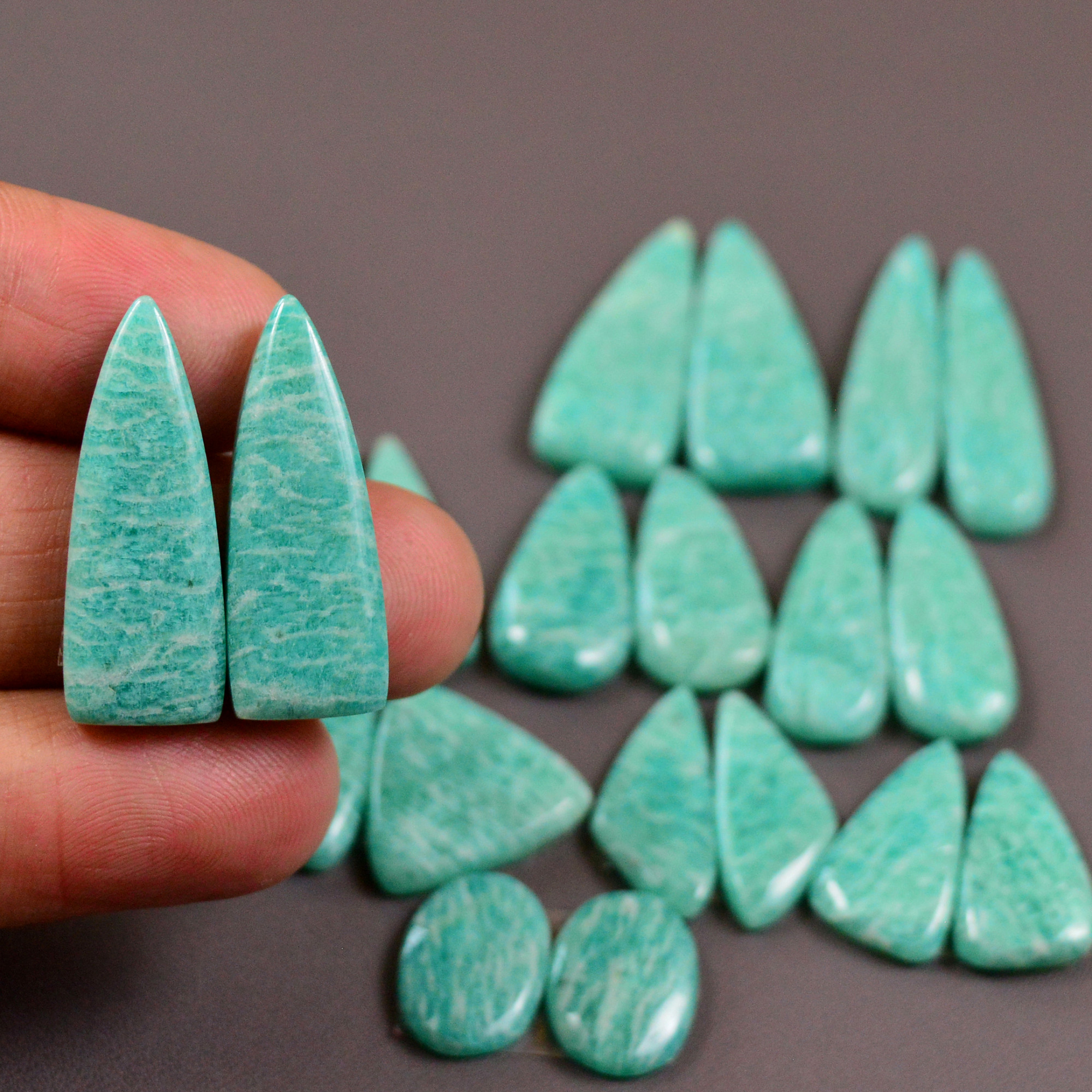10 Pair 148Cts Natural Amazonite Cabochons Pair Gemstone Lot Mixed Shape Stones Wholesale Jewelry Making Supply 28x5 11x7mm 19411
