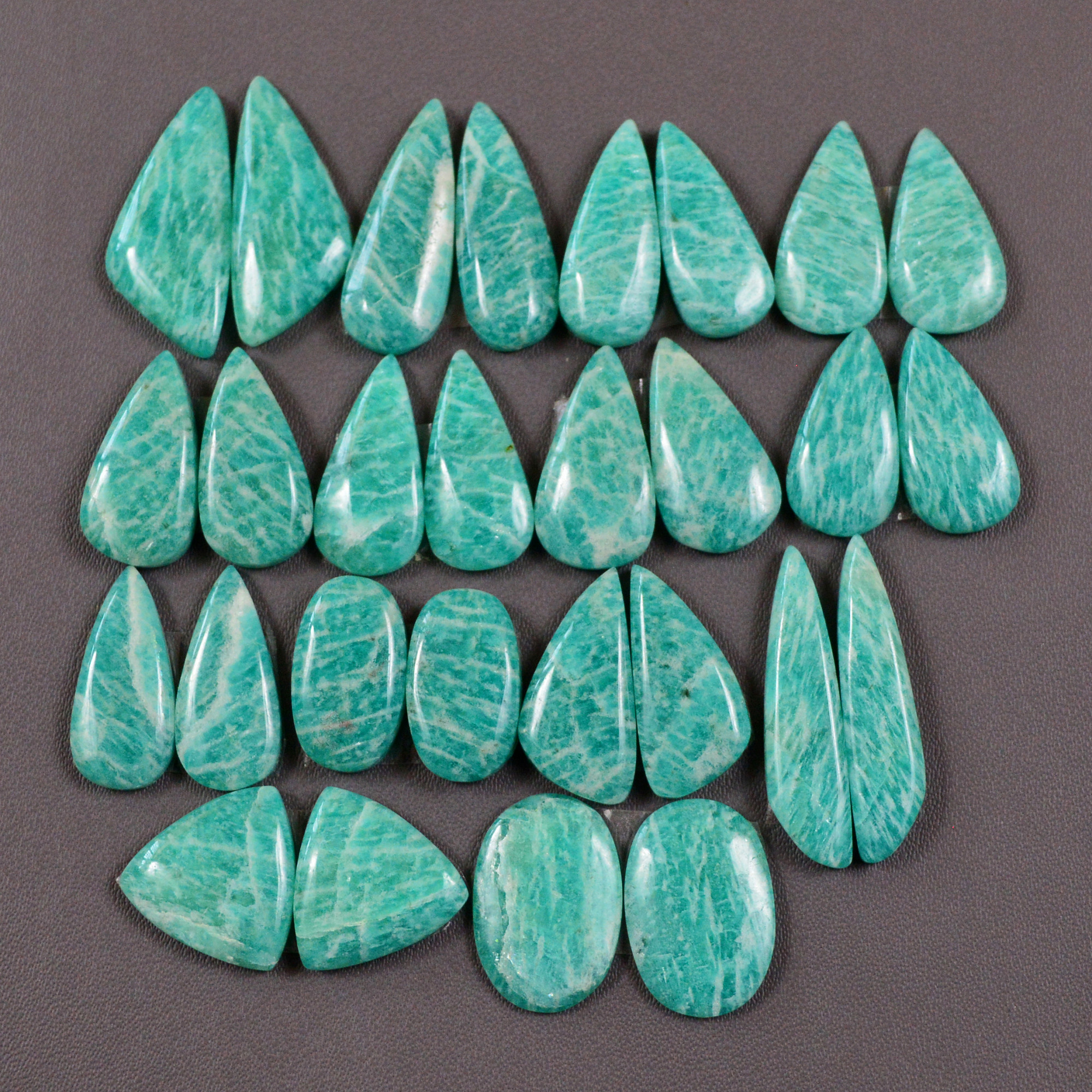 14 Pair 170Cts Natural Amazonite Cabochons Pair Gemstone Lot Mixed Shape Stones Wholesale Jewelry Making Supply 25x5 12x12mm 19412