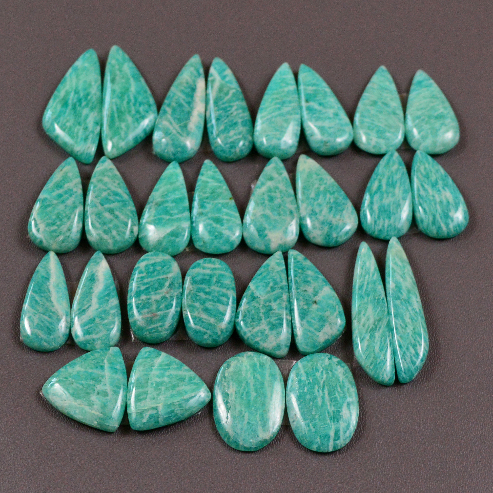 14 Pair 170Cts Natural Amazonite Cabochons Pair Gemstone Lot Mixed Shape Stones Wholesale Jewelry Making Supply 25x5 12x12mm 19412