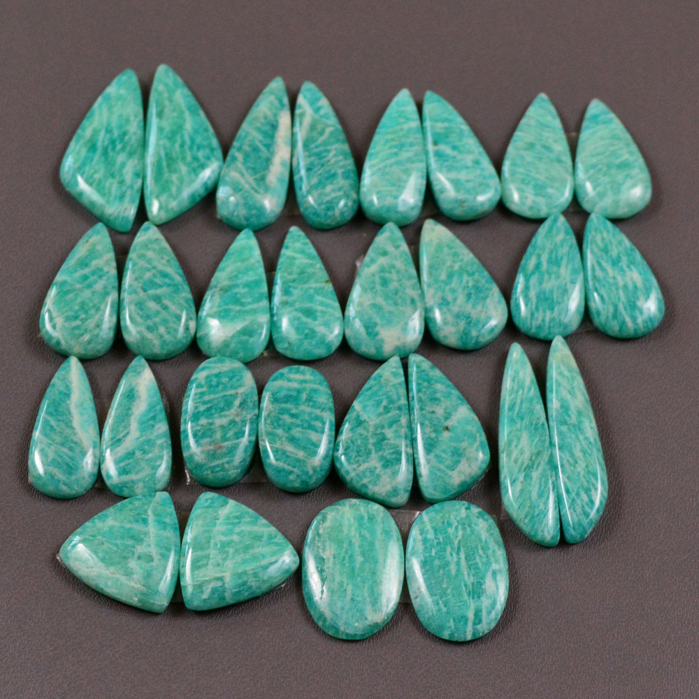 Image of 14 Pair 170Cts Natural Amazonite Cabochons Pair Gemstone Lot Mixed Shape Stones Wholesale Jewelry Making Supply 25x5 12x12mm #19412