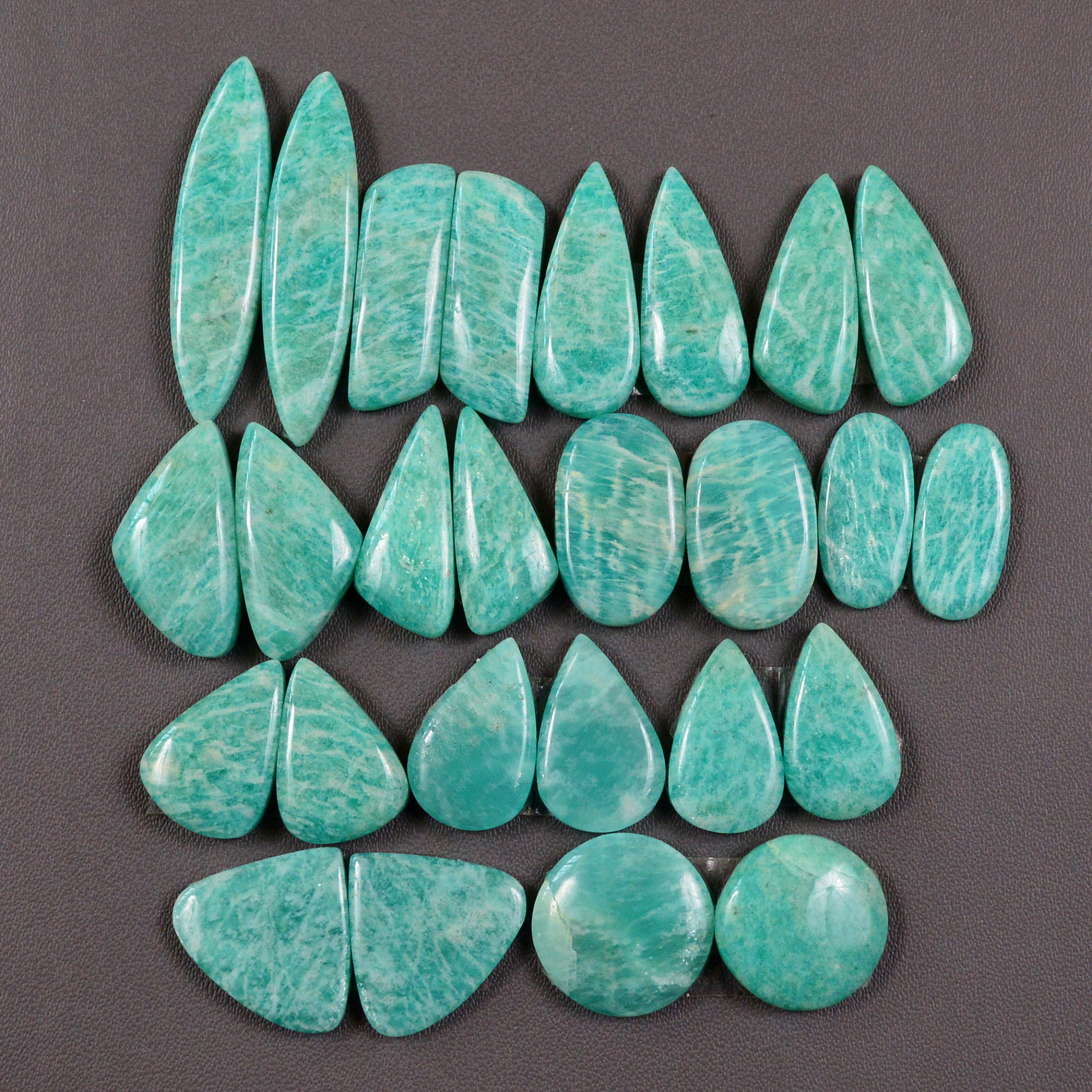 13 Pair 178Cts Natural Amazonite Cabochons Pair Gemstone Lot Mixed Shape Stones Wholesale Jewelry Making Supply 30x5 12x12mm 19413