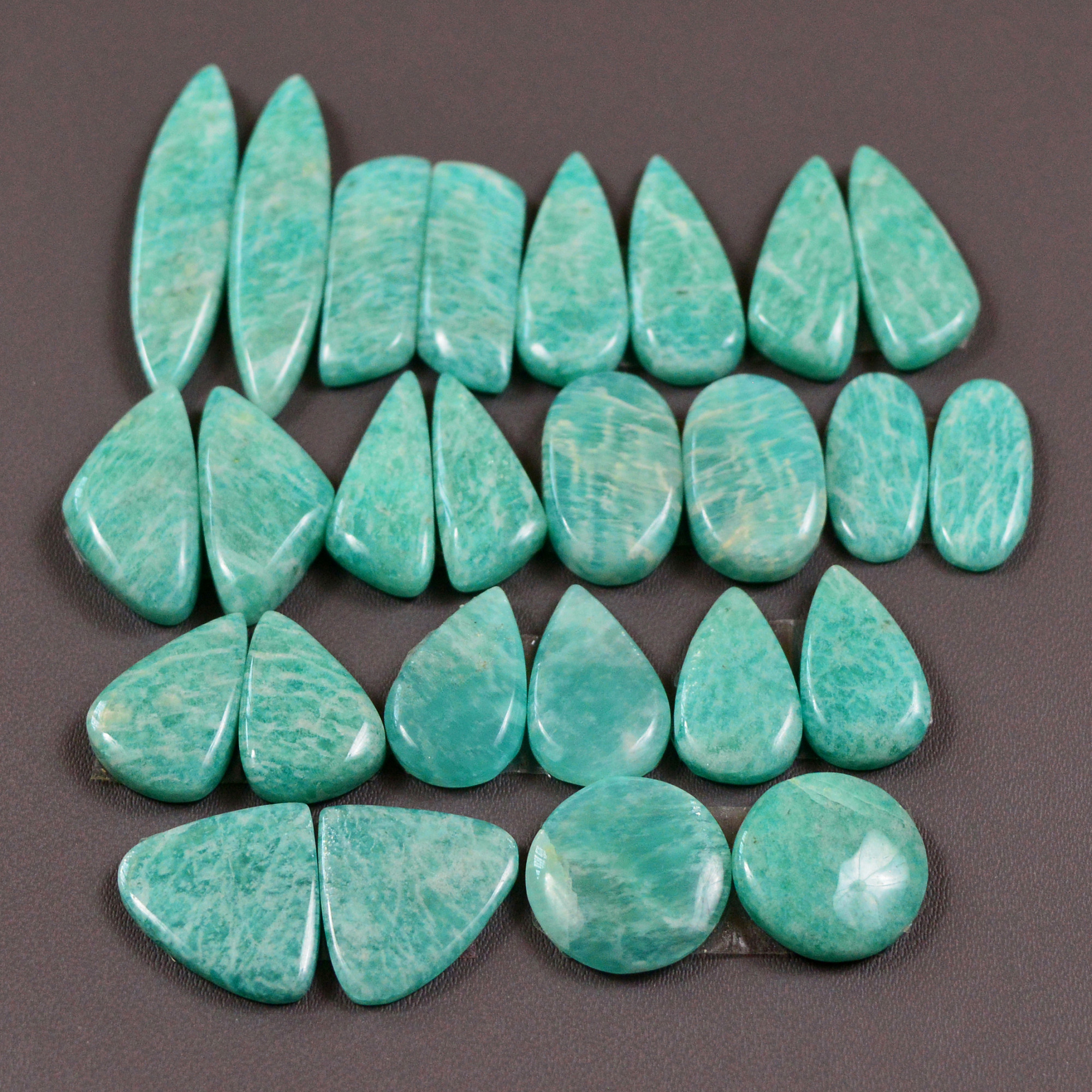 13 Pair 178Cts Natural Amazonite Cabochons Pair Gemstone Lot Mixed Shape Stones Wholesale Jewelry Making Supply 30x5 12x12mm 19413