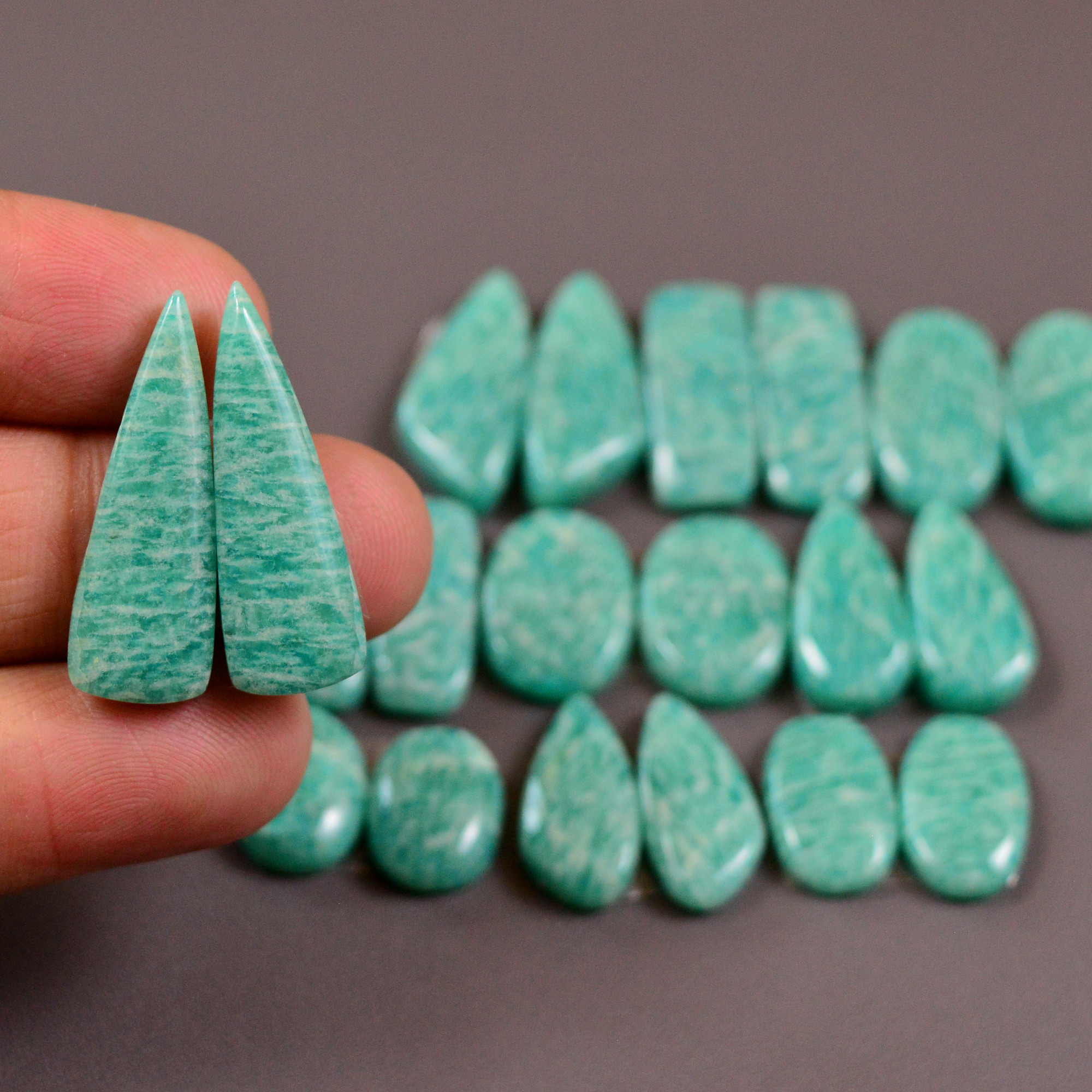 10 Pair 145Cts Natural Amazonite Cabochons Pair Gemstone Lot Mixed Shape Stones Wholesale Jewelry Making Supply 25x7 10x8mm 19414