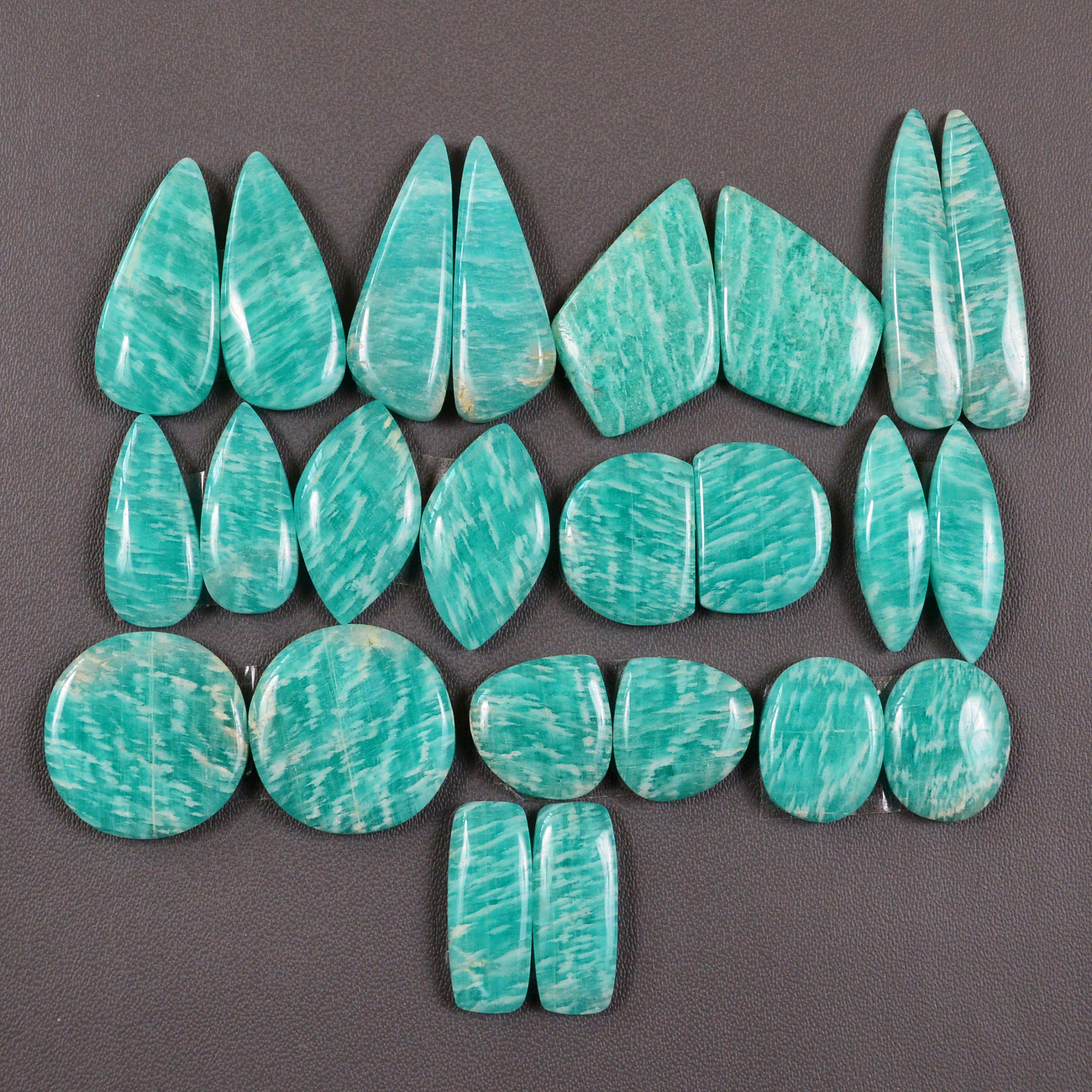 12 Pair 157Cts Natural Amazonite Cabochons Pair Gemstone Lot Mixed Shape Stones Wholesale Jewelry Making Supply 22x6 11x9mm 19415