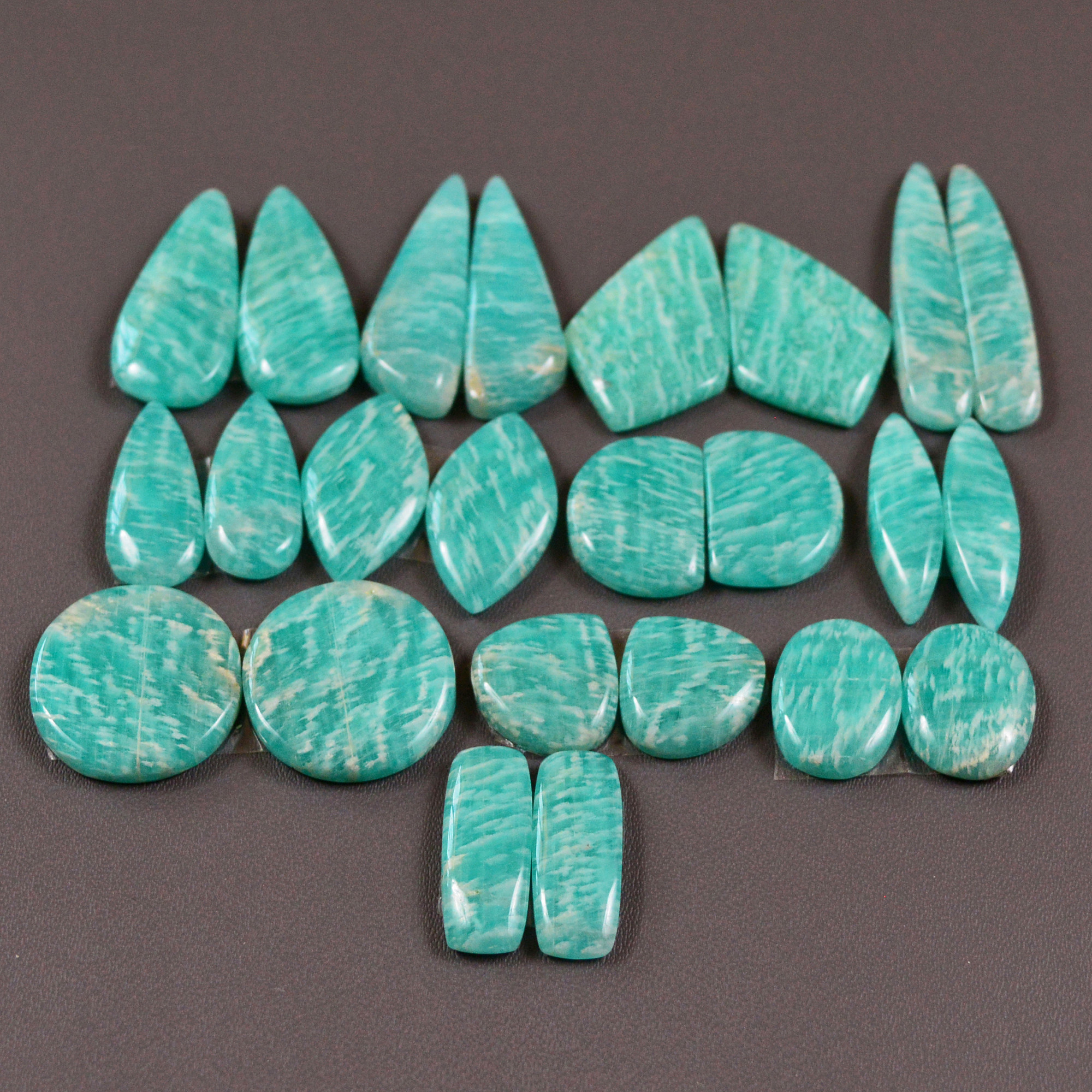 12 Pair 157Cts Natural Amazonite Cabochons Pair Gemstone Lot Mixed Shape Stones Wholesale Jewelry Making Supply 22x6 11x9mm 19415