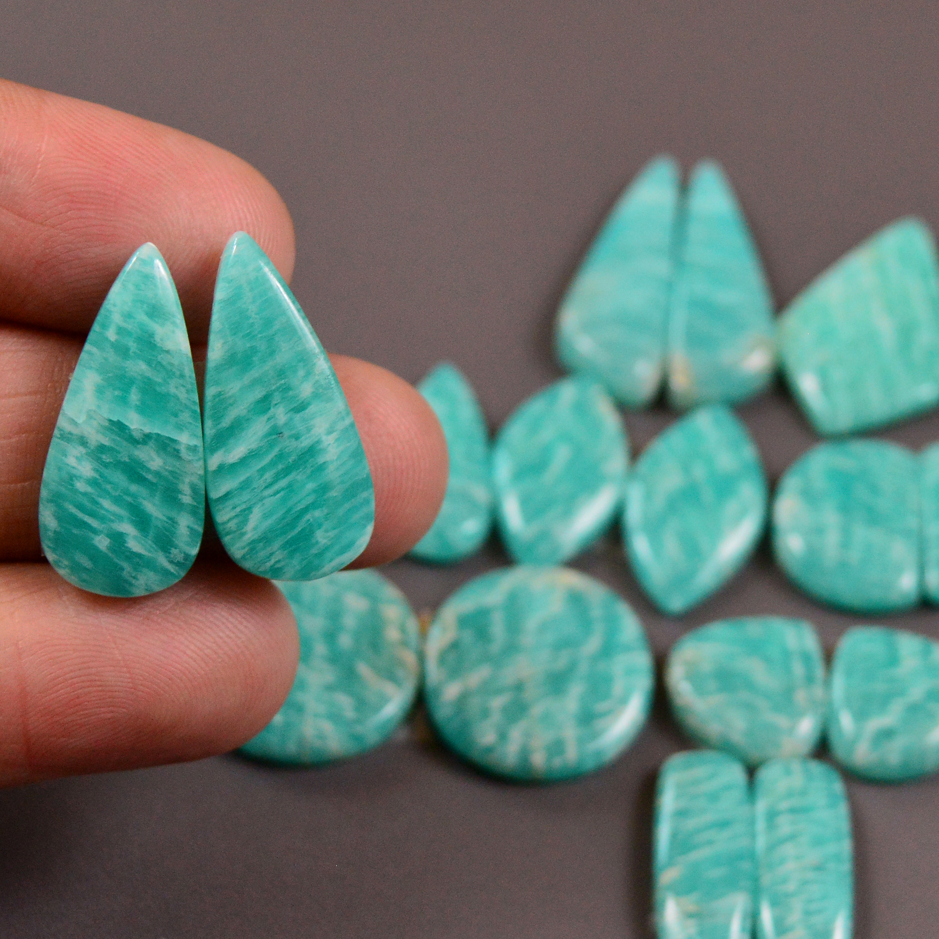 12 Pair 157Cts Natural Amazonite Cabochons Pair Gemstone Lot Mixed Shape Stones Wholesale Jewelry Making Supply 22x6 11x9mm 19415