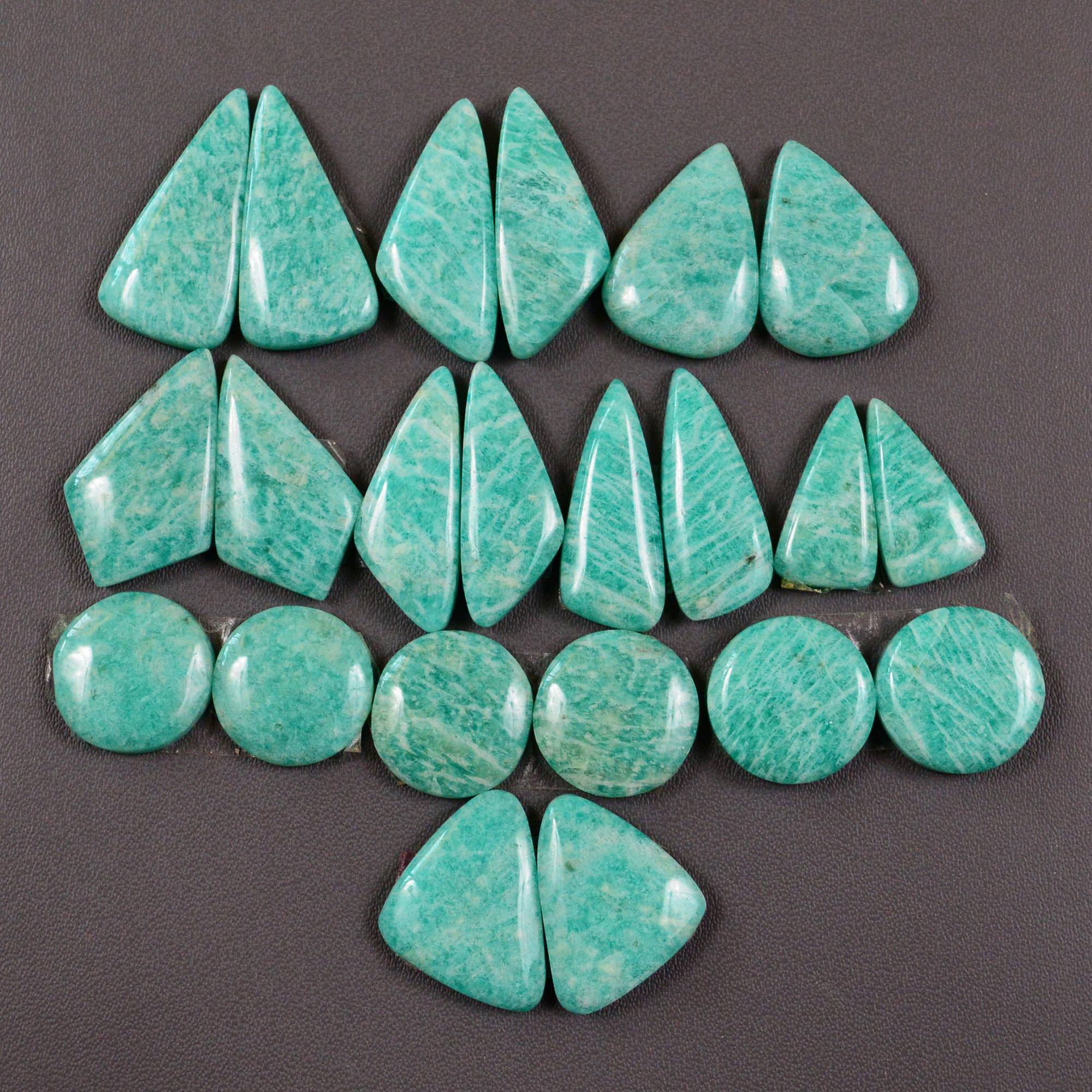 11 Pair 155Cts Natural Amazonite Cabochons Pair Gemstone Lot Mixed Shape Stones Wholesale Jewelry Making Supply 22x10 12x12mm 19416