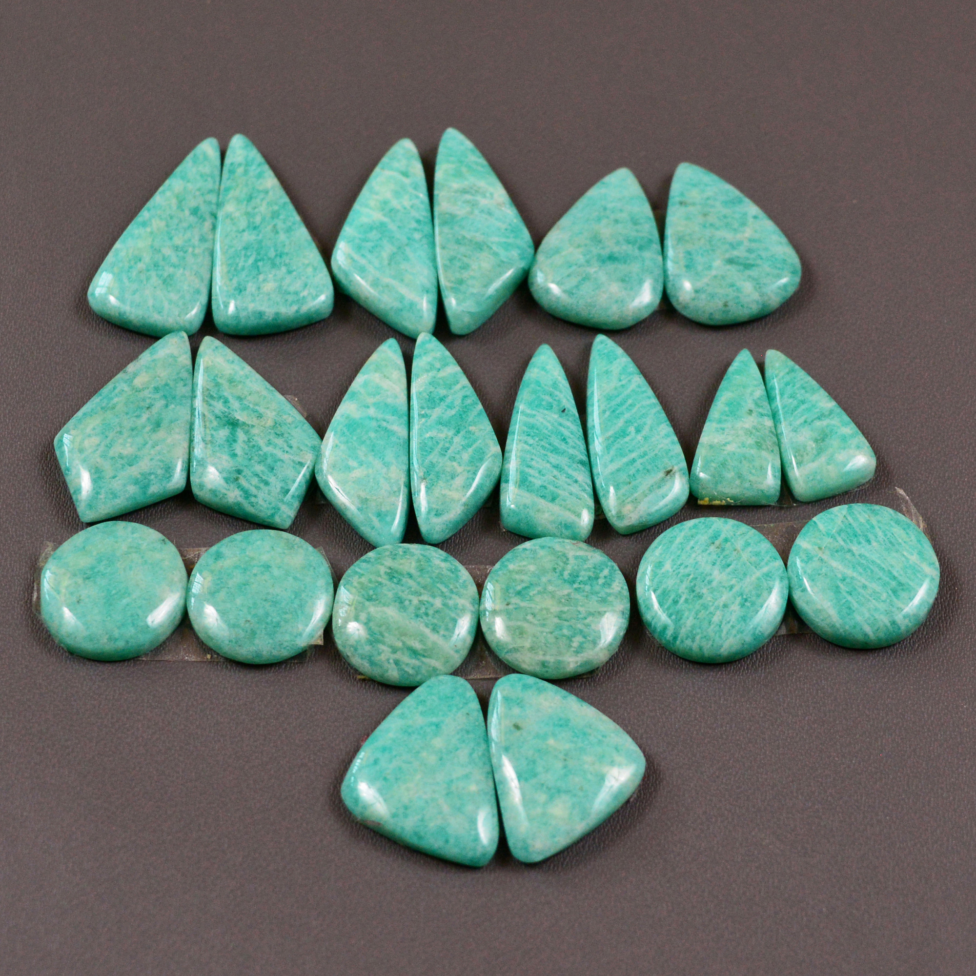 11 Pair 155Cts Natural Amazonite Cabochons Pair Gemstone Lot Mixed Shape Stones Wholesale Jewelry Making Supply 22x10 12x12mm 19416