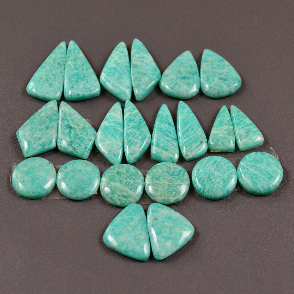 Image of 11 Pair 155Cts Natural Amazonite Cabochons Pair Gemstone Lot Mixed Shape Stones Wholesale Jewelry Making Supply 22x10 12x12mm #19416