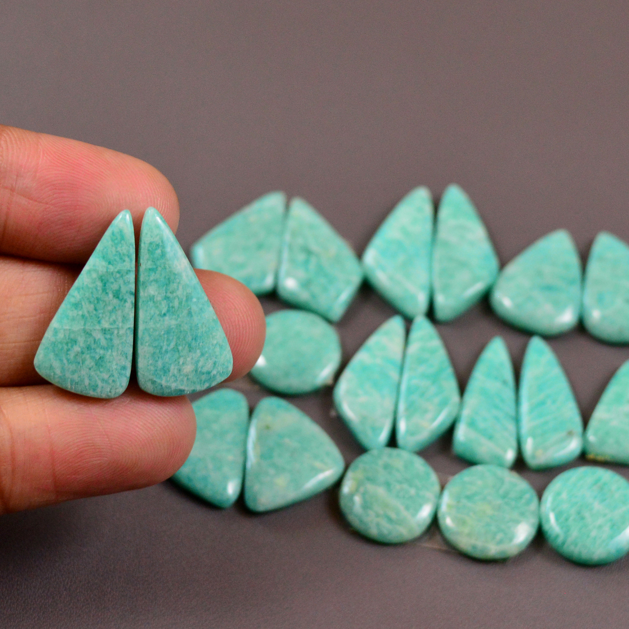 11 Pair 155Cts Natural Amazonite Cabochons Pair Gemstone Lot Mixed Shape Stones Wholesale Jewelry Making Supply 22x10 12x12mm 19416