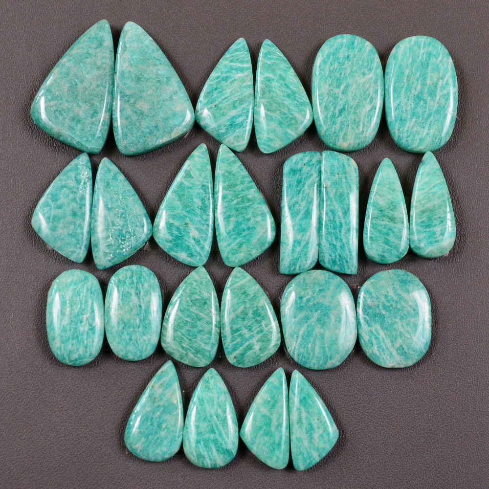 Image of 12 Pair 189Cts Natural Amazonite Cabochons Pair Gemstone Lot Mixed Shape Stones Wholesale Jewelry Making Supply 22x12 15x10mm #19418