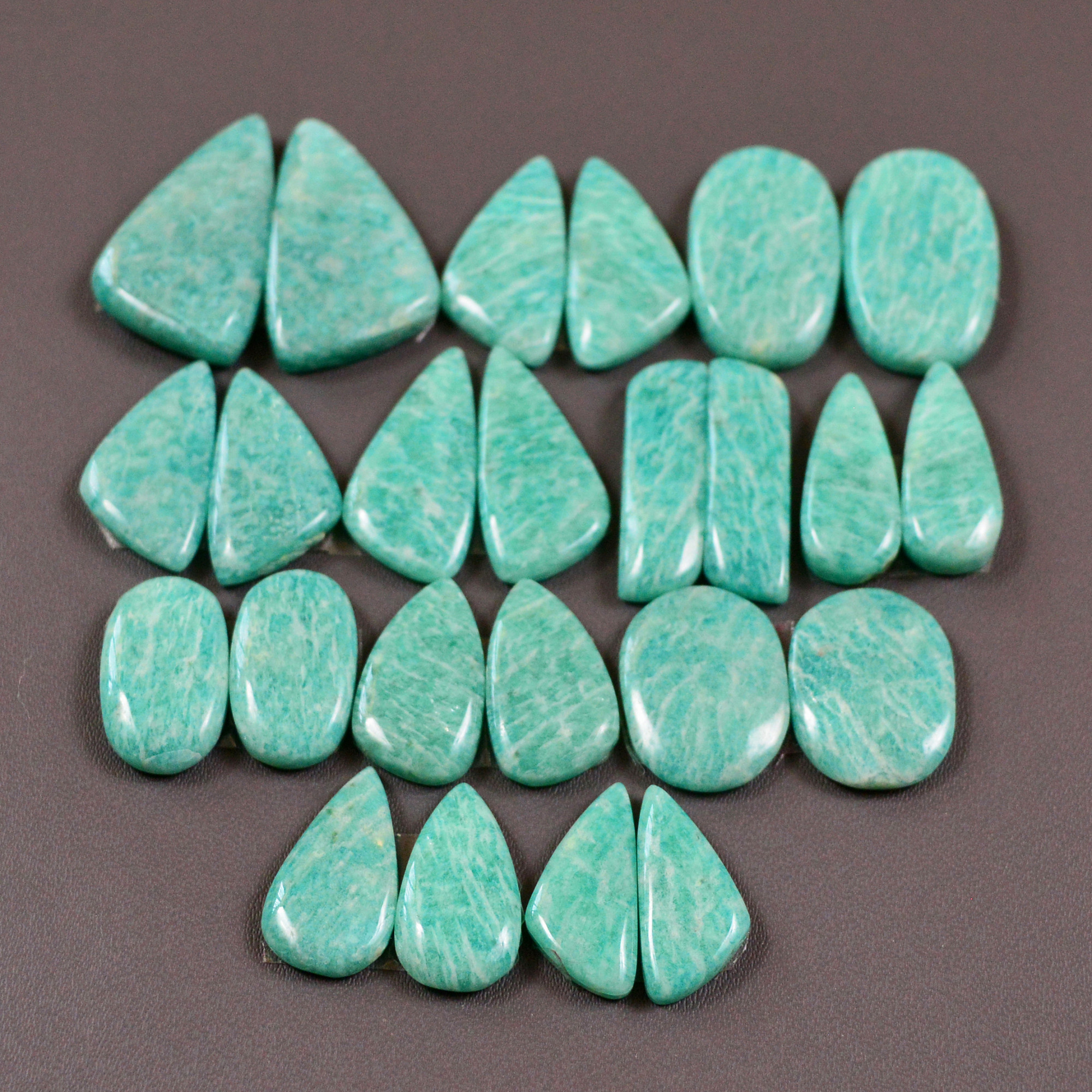 12 Pair 189Cts Natural Amazonite Cabochons Pair Gemstone Lot Mixed Shape Stones Wholesale Jewelry Making Supply 22x12 15x10mm 19418