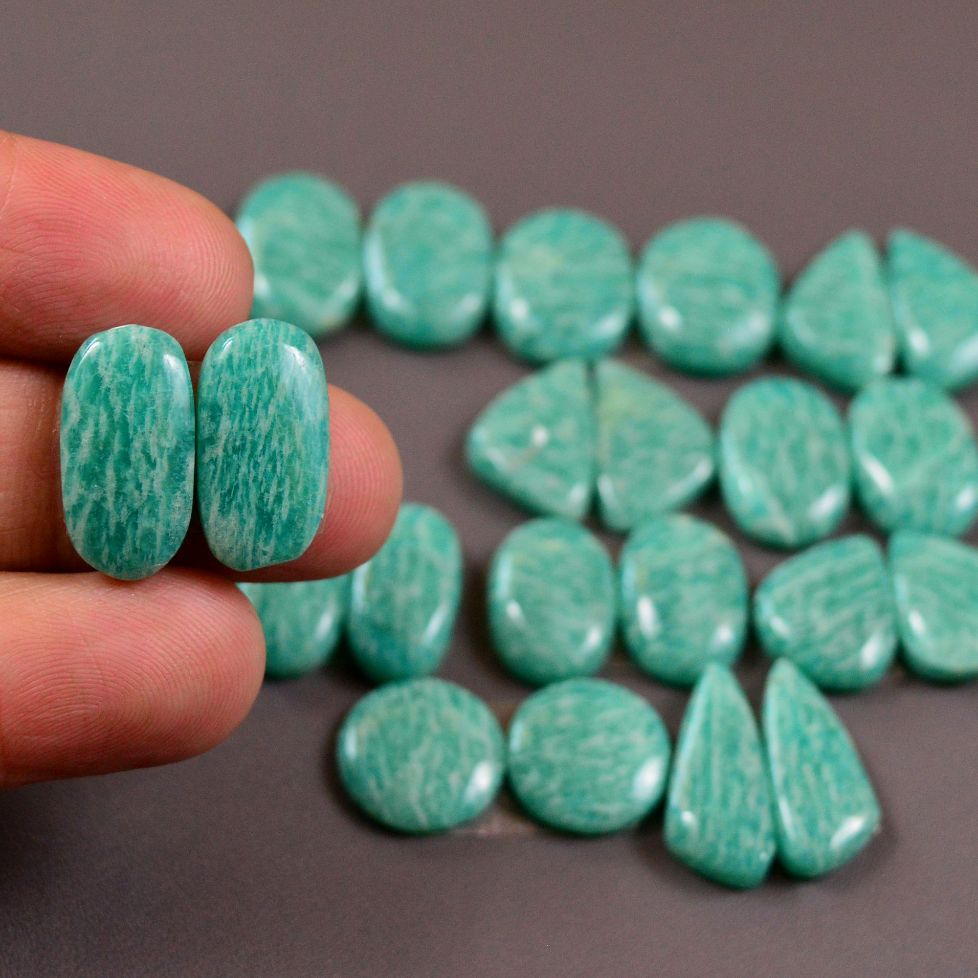 11 Pair 147Cts Natural Amazonite Cabochons Pair Gemstone Lot Mixed Shape Stones Wholesale Jewelry Making Supply 15x10 10x10mm 19421