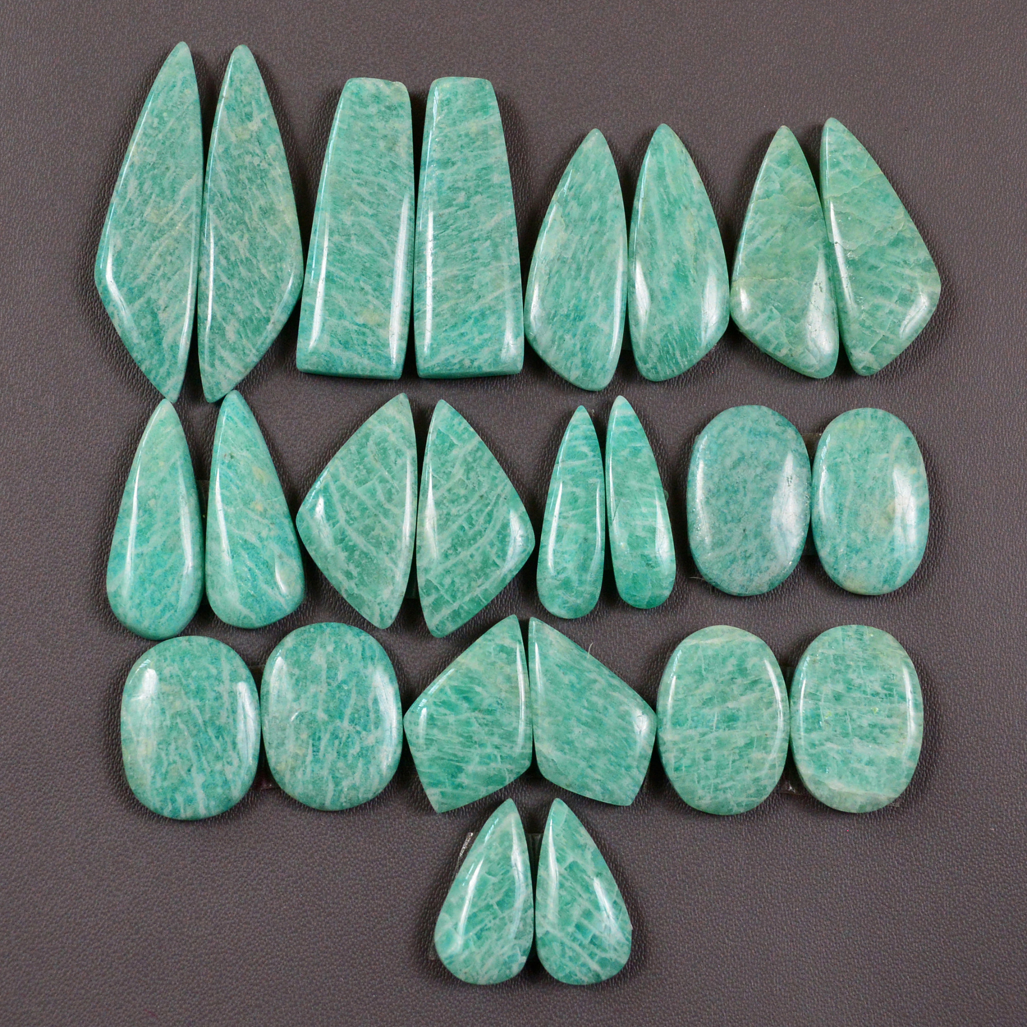 12 Pair 198Cts Natural Amazonite Cabochons Pair Gemstone Lot Mixed Shape Stones Wholesale Jewelry Making Supply 34x8 15x10mm 19422