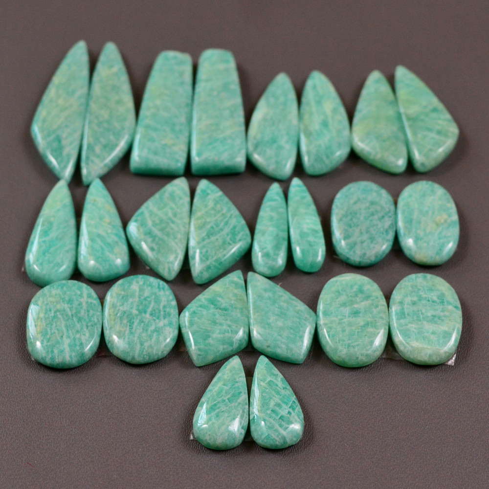Image of 12 Pair 198Cts Natural Amazonite Cabochons Pair Gemstone Lot Mixed Shape Stones Wholesale Jewelry Making Supply 34x8 15x10mm #19422