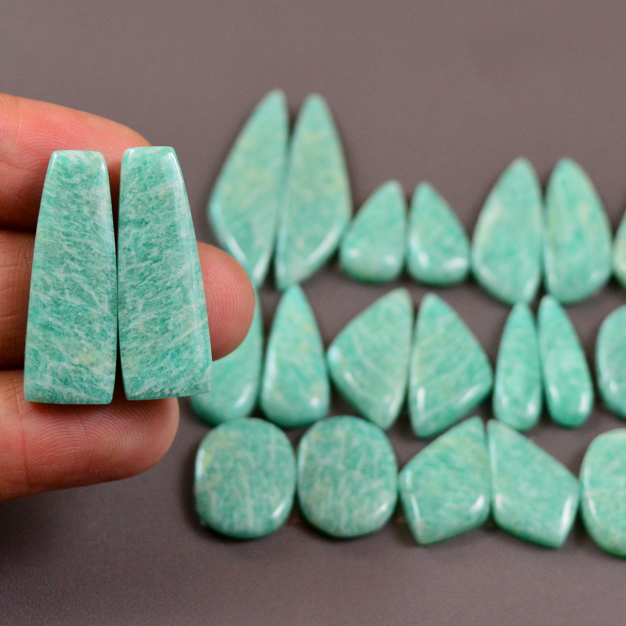 12 Pair 198Cts Natural Amazonite Cabochons Pair Gemstone Lot Mixed Shape Stones Wholesale Jewelry Making Supply 34x8 15x10mm 19422