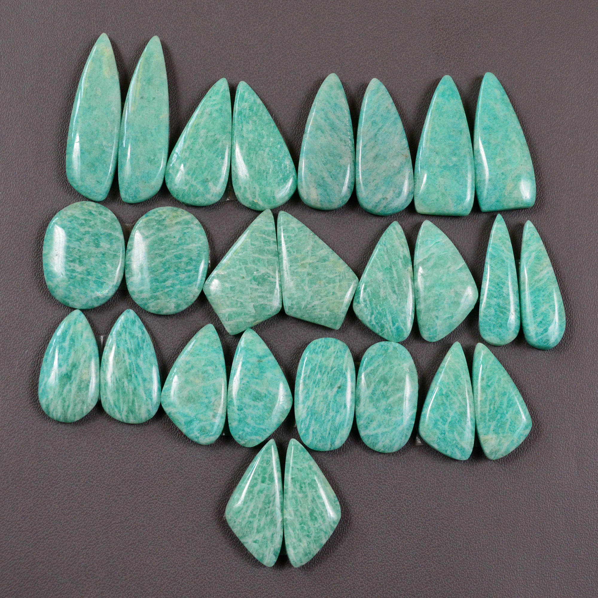 13 Pair 202Cts Natural Amazonite Cabochons Pair Gemstone Lot Mixed Shape Stones Wholesale Jewelry Making Supply 24x7 16x10mm 19423