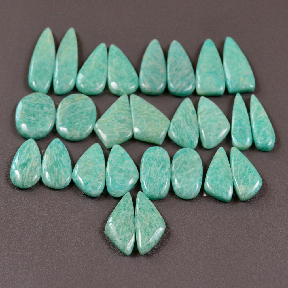 Image of 13 Pair 202Cts Natural Amazonite Cabochons Pair Gemstone Lot Mixed Shape Stones Wholesale Jewelry Making Supply 24x7 16x10mm #19423