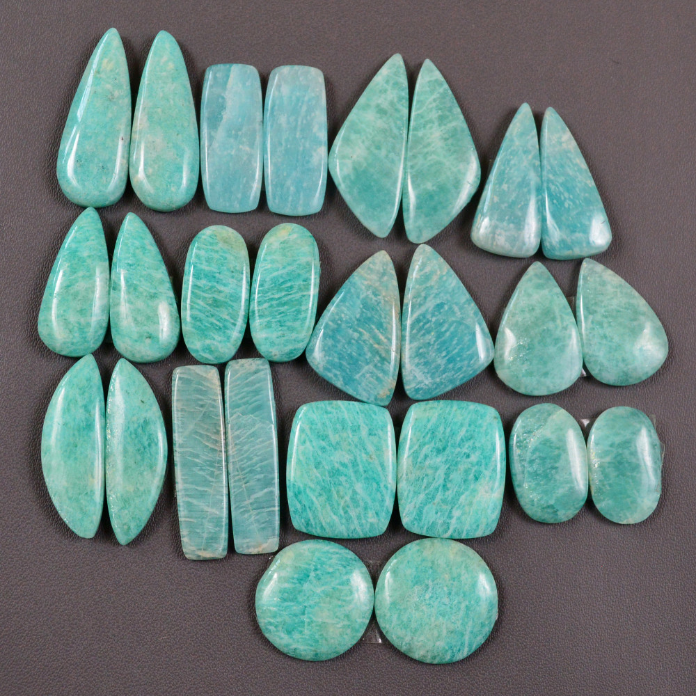 Image of 13 Pair 214Cts Natural Amazonite Cabochons Pair Gemstone Lot Mixed Shape Stones Wholesale Jewelry Making Supply 25x5 15x15mm #19424