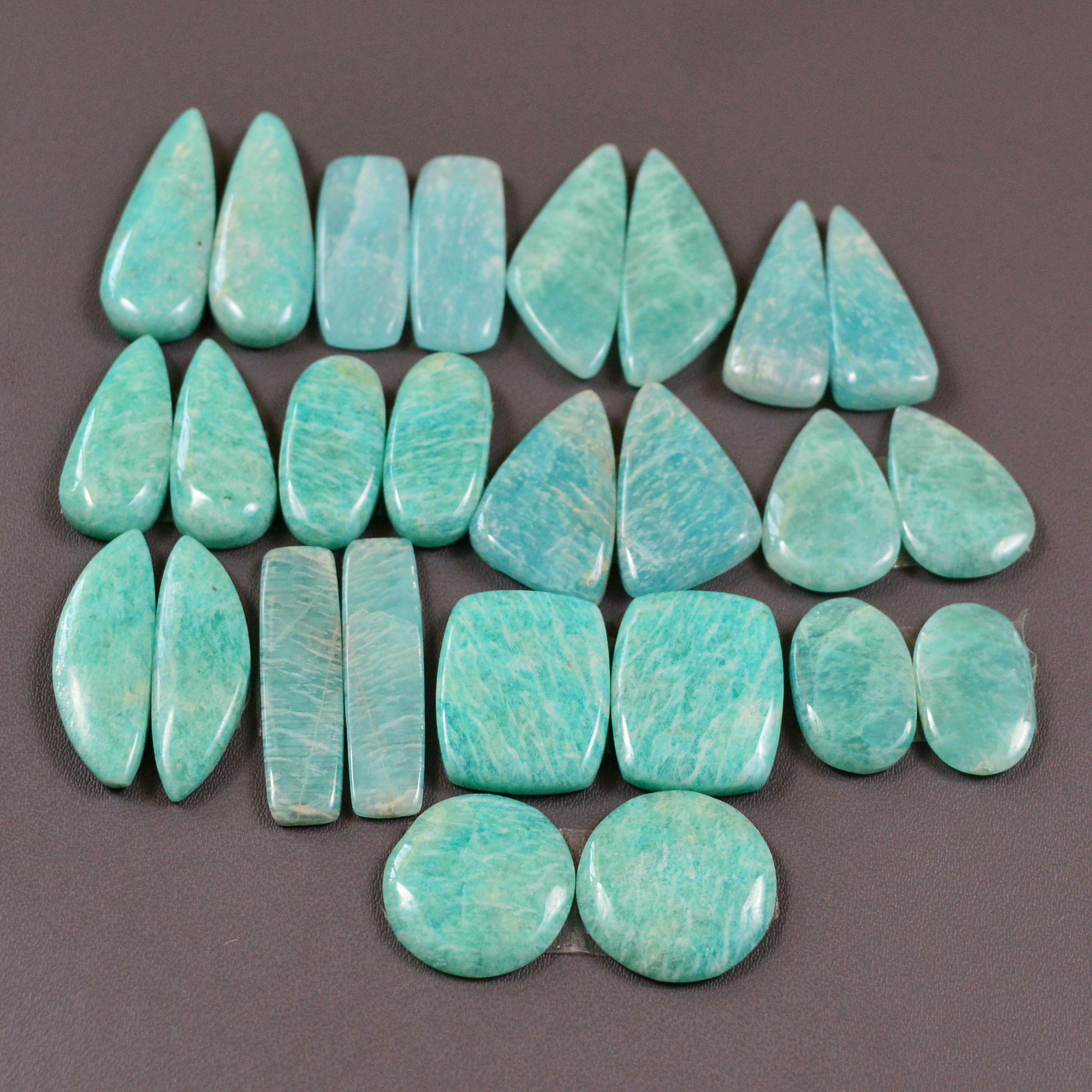 13 Pair 214Cts Natural Amazonite Cabochons Pair Gemstone Lot Mixed Shape Stones Wholesale Jewelry Making Supply 25x5 15x15mm 19424
