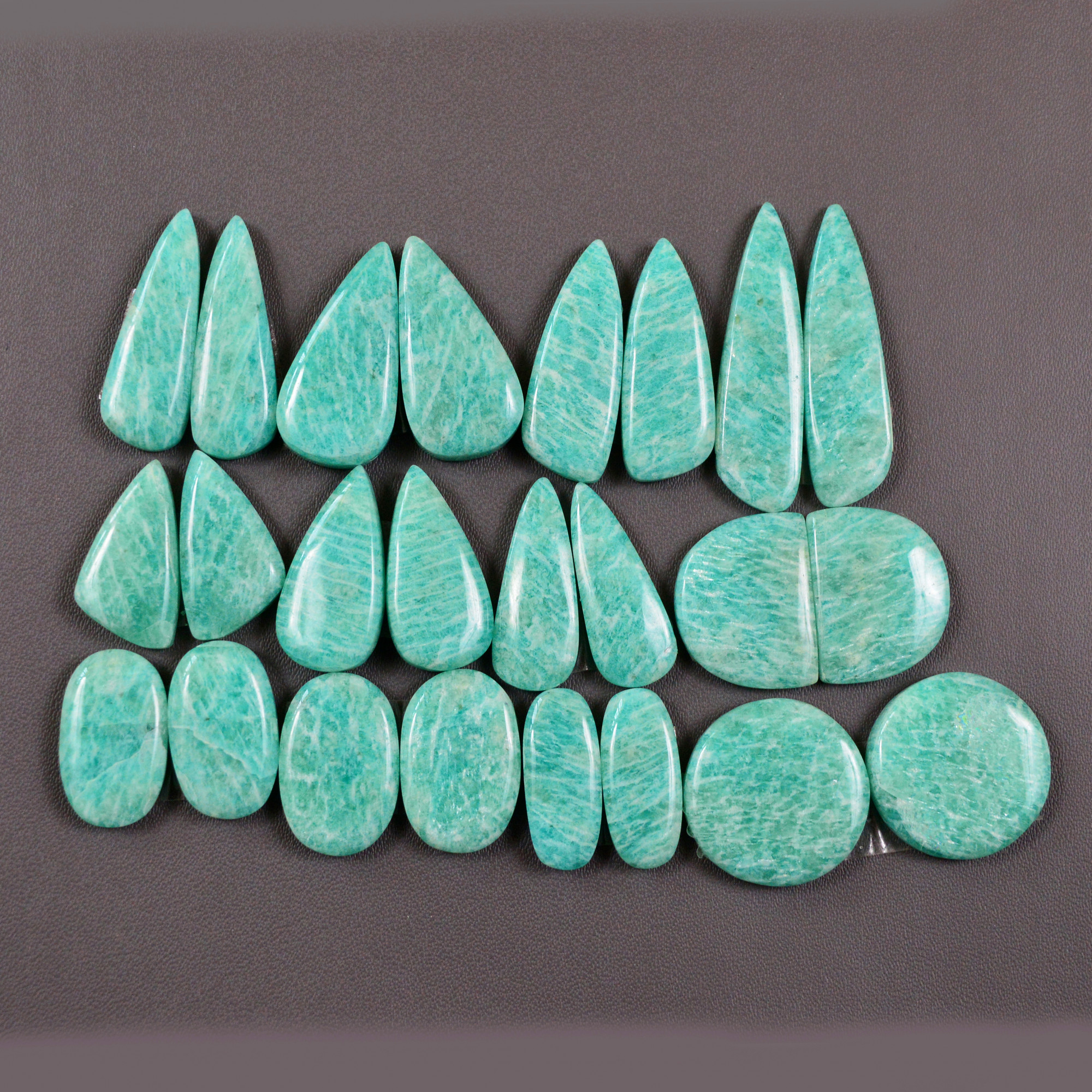 12 Pair 217Cts Natural Amazonite Cabochons Pair Gemstone Lot Mixed Shape Stones Wholesale Jewelry Making Supply 30x6 15x9mm 19425