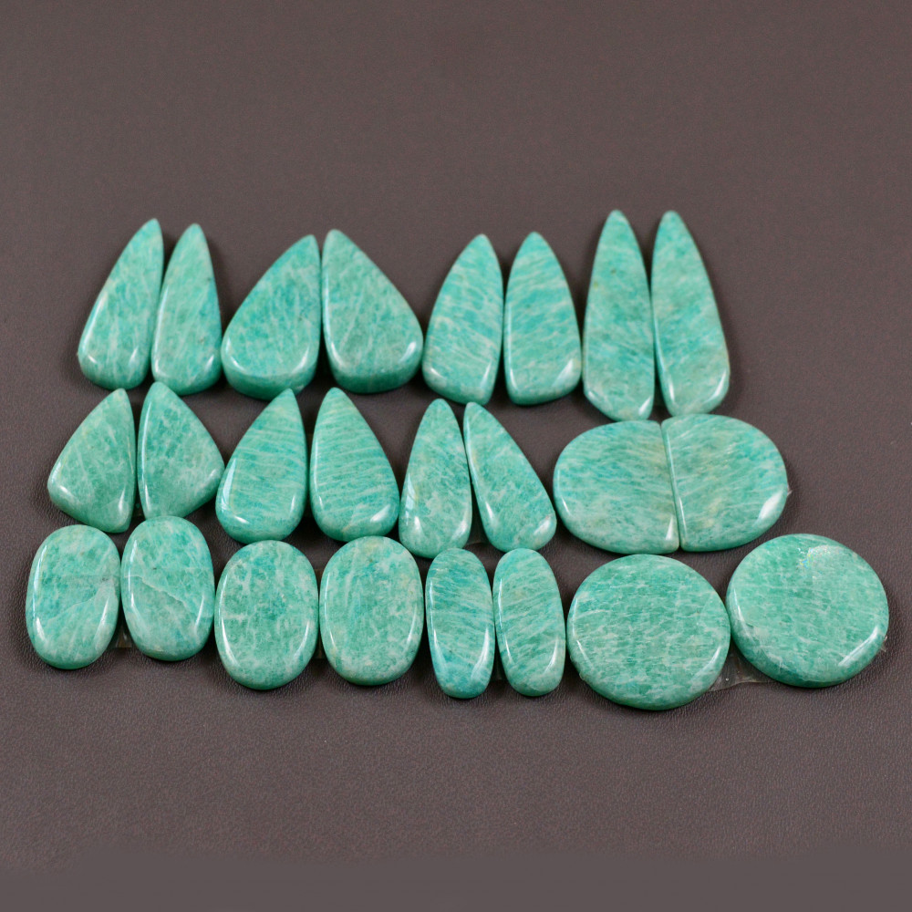 Image of 12 Pair 217Cts Natural Amazonite Cabochons Pair Gemstone Lot Mixed Shape Stones Wholesale Jewelry Making Supply 30x6 15x9mm #19425