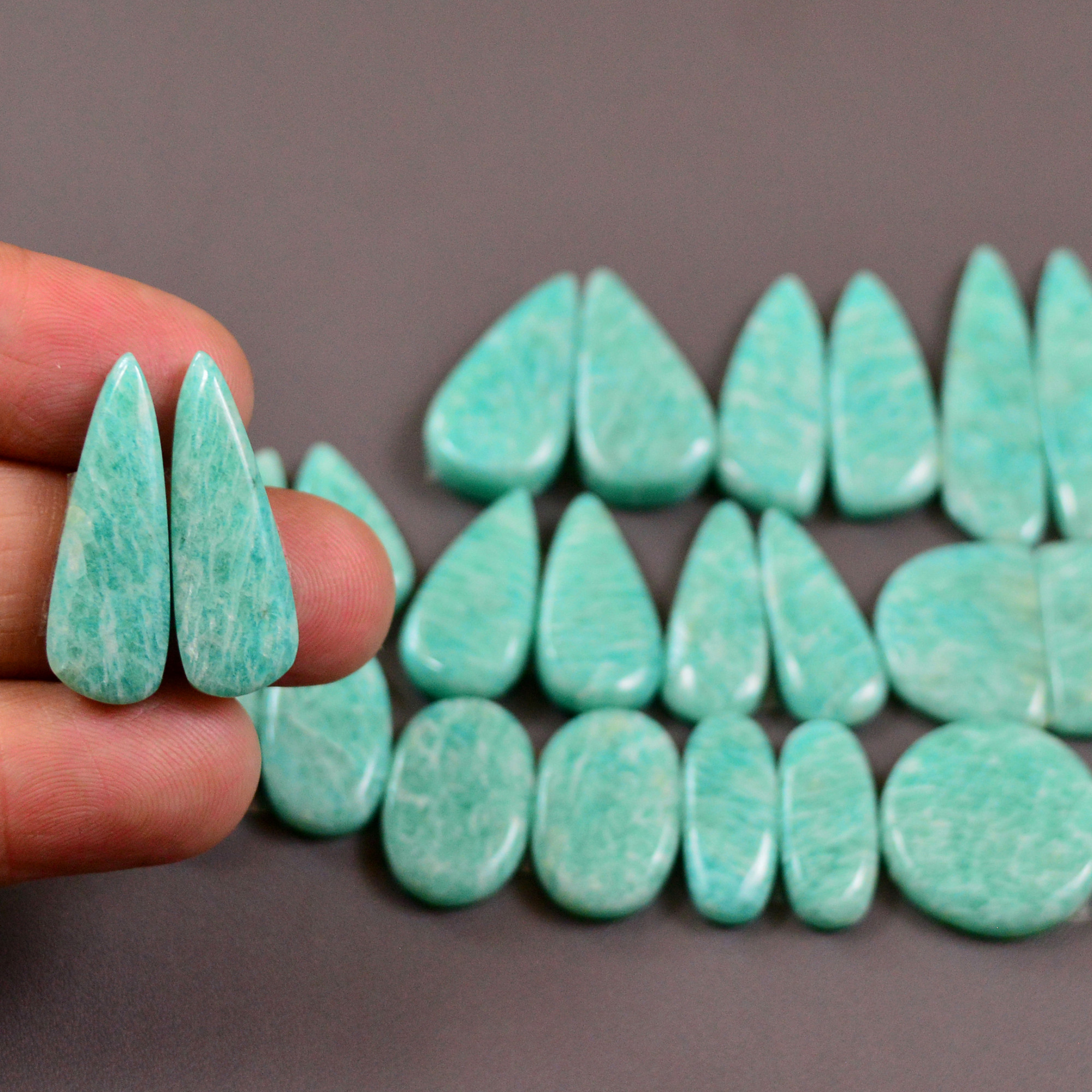 12 Pair 217Cts Natural Amazonite Cabochons Pair Gemstone Lot Mixed Shape Stones Wholesale Jewelry Making Supply 30x6 15x9mm 19425