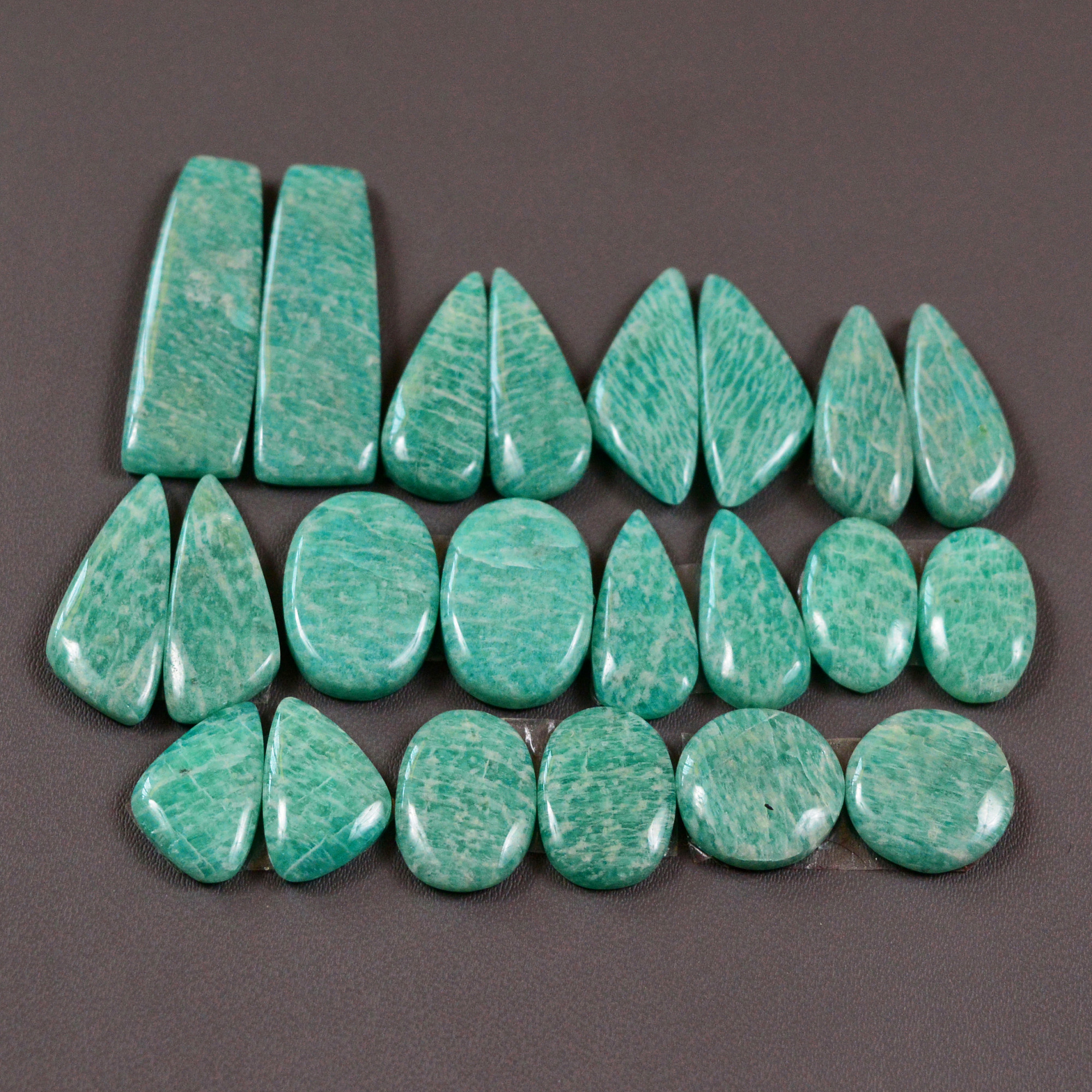 11 Pair 165Cts Natural Amazonite Cabochons Pair Gemstone Lot Mixed Shape Stones Wholesale Jewelry Making Supply 30x9 6x6mm 19426