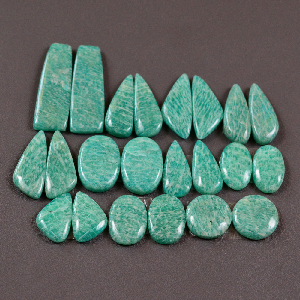 Image of 11 Pair 165Cts Natural Amazonite Cabochons Pair Gemstone Lot Mixed Shape Stones Wholesale Jewelry Making Supply 30x9 6x6mm #19426