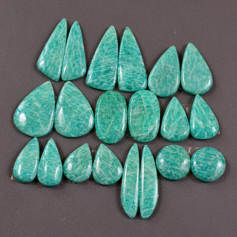 Image of 10 Pair 127Cts Natural Amazonite Cabochons Pair Gemstone Lot Mixed Shape Stones Wholesale Jewelry Making Supply 22x6 10x10mm #19427