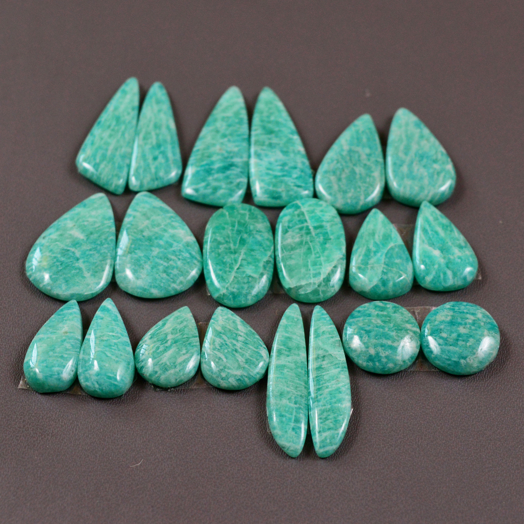 10 Pair 127Cts Natural Amazonite Cabochons Pair Gemstone Lot Mixed Shape Stones Wholesale Jewelry Making Supply 22x6 10x10mm 19427