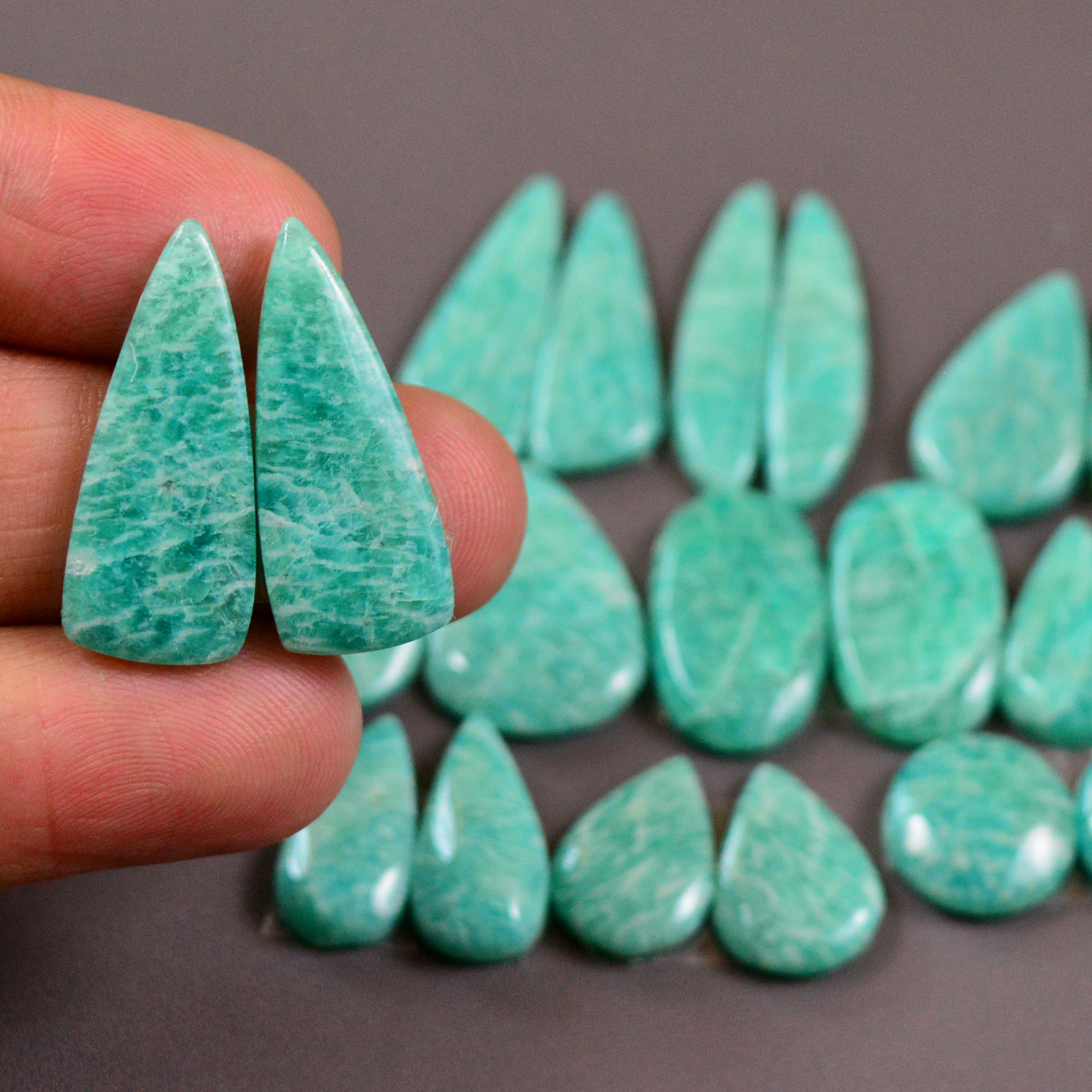 10 Pair 127Cts Natural Amazonite Cabochons Pair Gemstone Lot Mixed Shape Stones Wholesale Jewelry Making Supply 22x6 10x10mm 19427