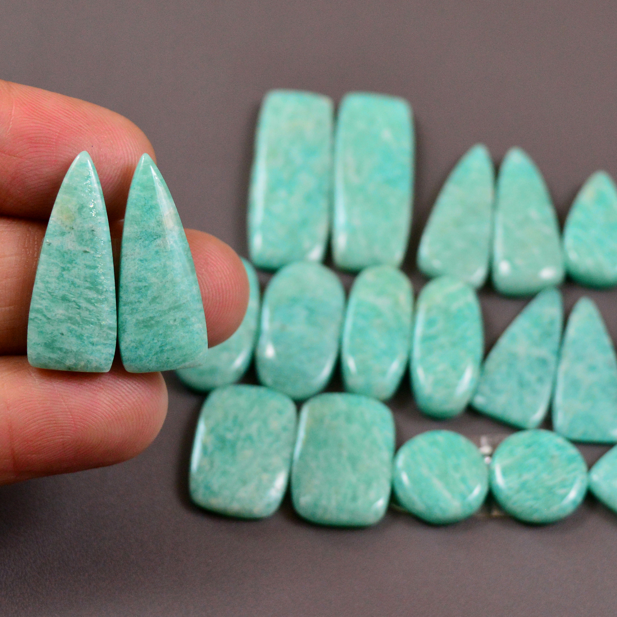 11 Pair 191Cts Natural Amazonite Cabochons Pair Gemstone Lot Mixed Shape Stones Wholesale Jewelry Making Supply 29x9 10x10mm 19428