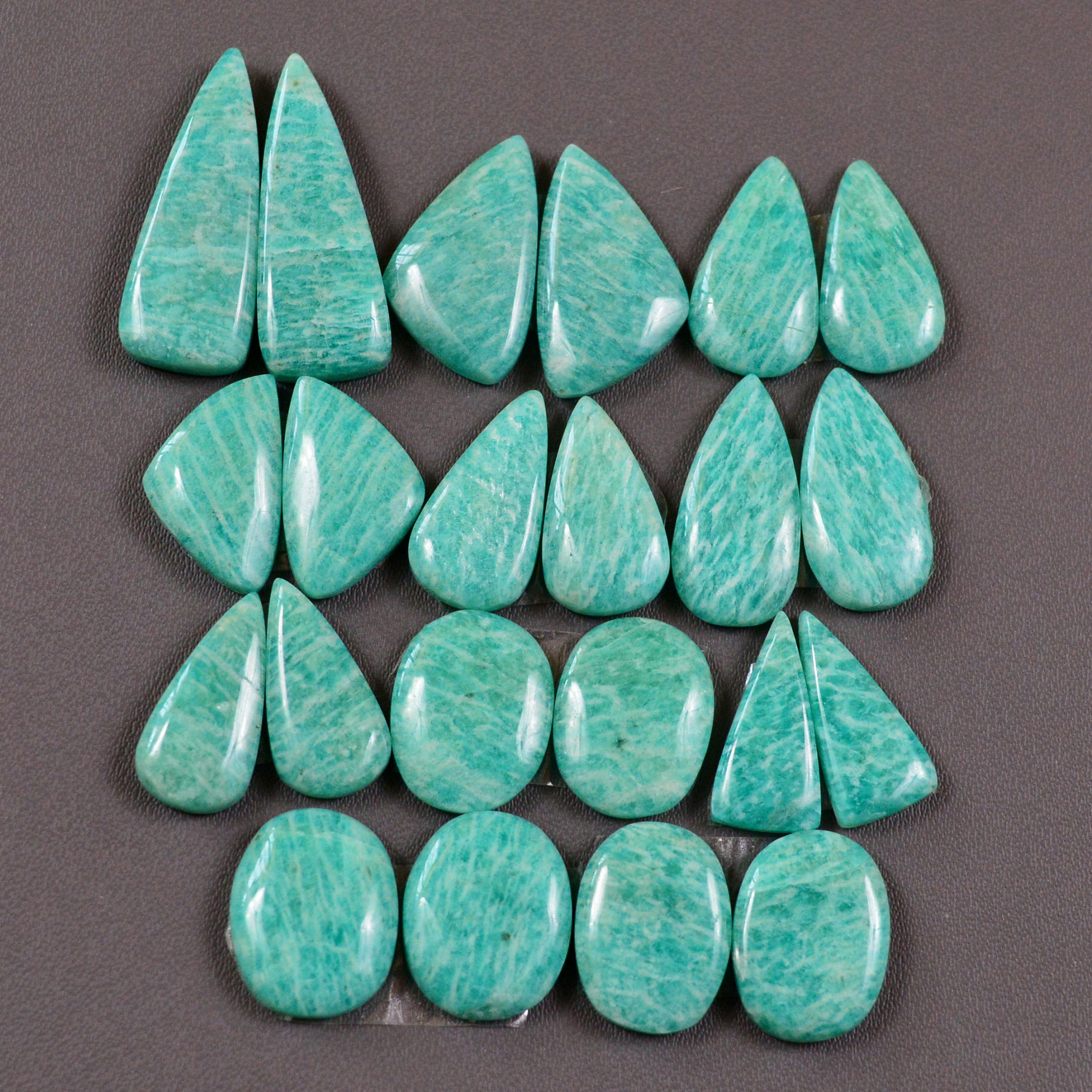11 Pair 138Cts Natural Amazonite Cabochons Pair Gemstone Lot Mixed Shape Stones Wholesale Jewelry Making Supply 24x8 12x10mm 19429