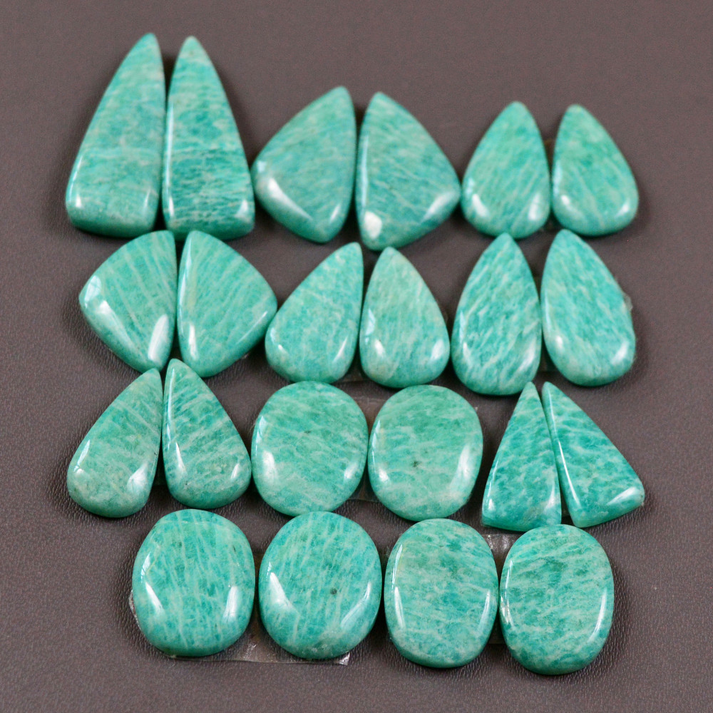 Image of 11 Pair 138Cts Natural Amazonite Cabochons Pair Gemstone Lot Mixed Shape Stones Wholesale Jewelry Making Supply 24x8 12x10mm #19429