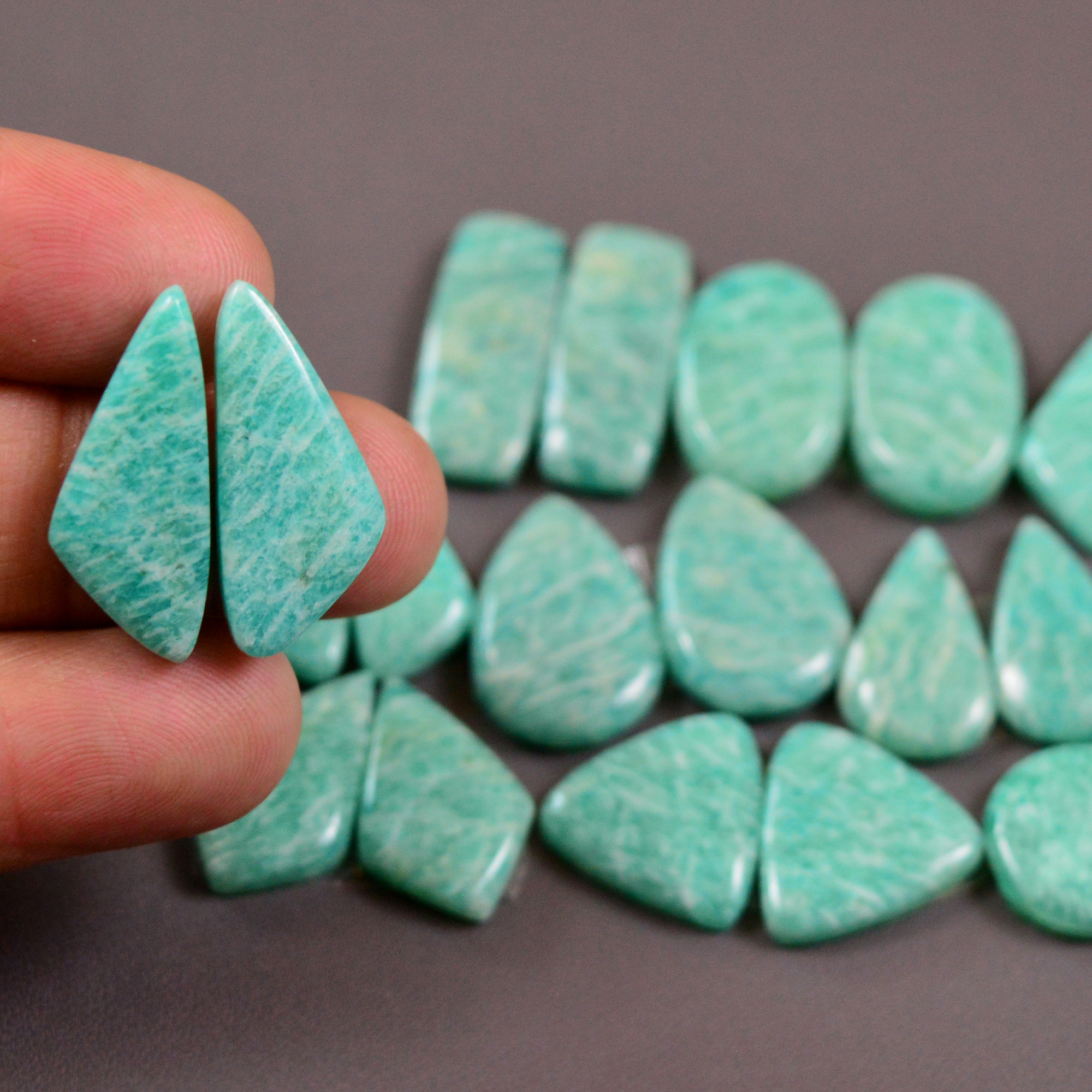 11 Pair 140Cts Natural Amazonite Cabochons Pair Gemstone Lot Mixed Shape Stones Wholesale Jewelry Making Supply 13x10 12x12mm 19430