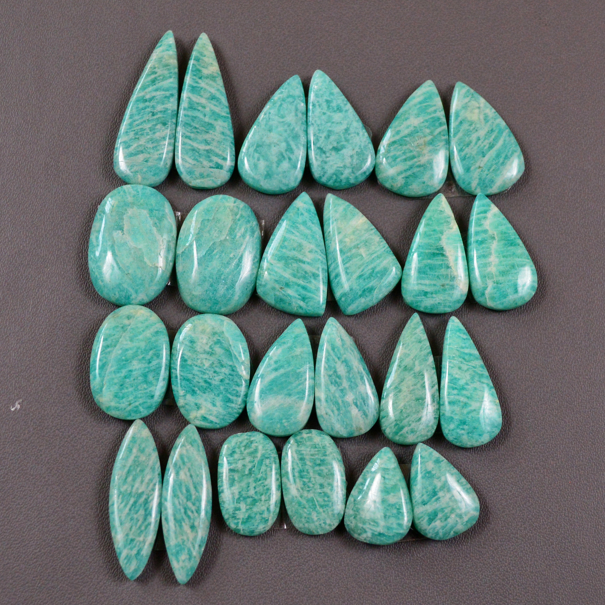 12 Pair 160Cts Natural Amazonite Cabochons Pair Gemstone Lot Mixed Shape Stones Wholesale Jewelry Making Supply 24x6 12x7mm 19431
