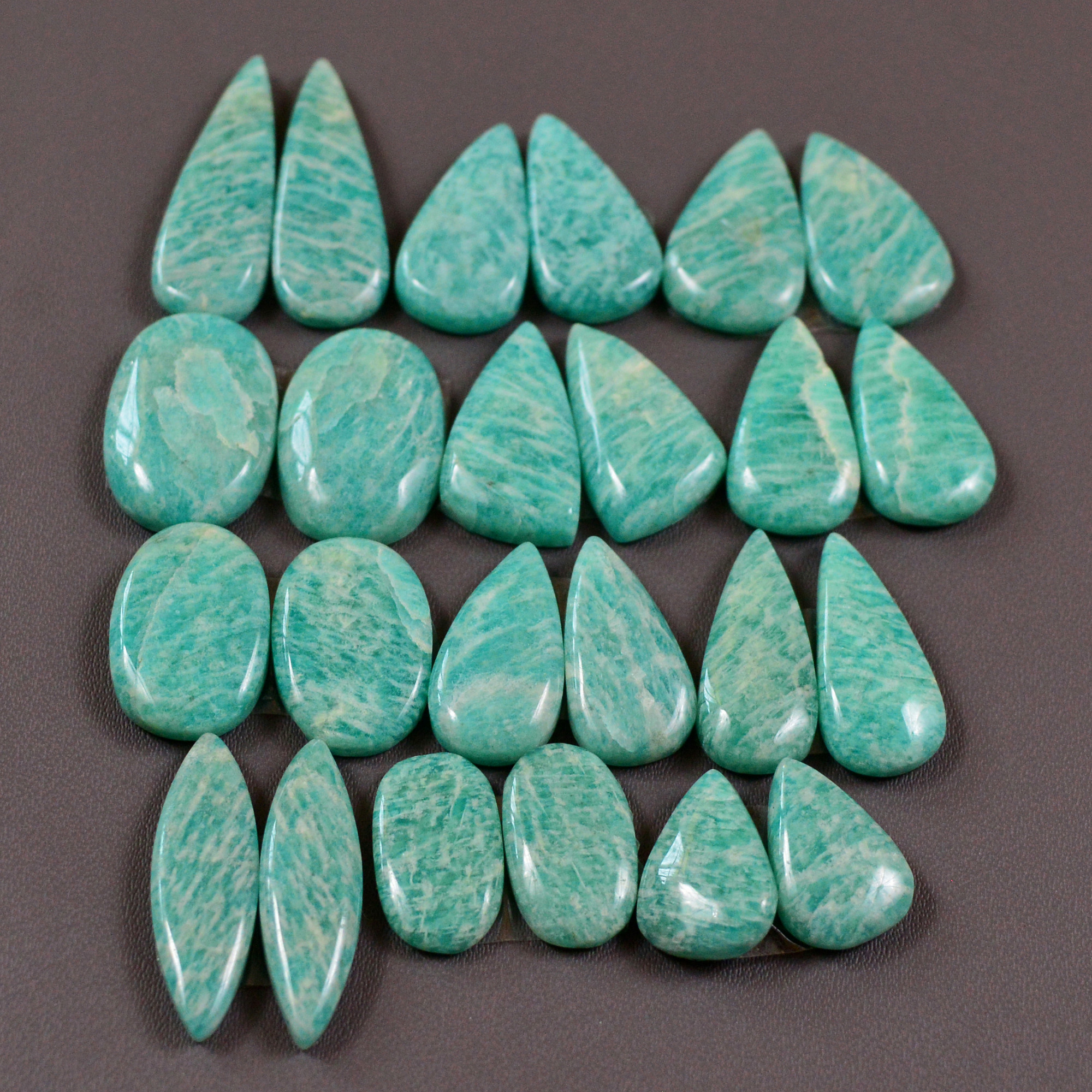 12 Pair 160Cts Natural Amazonite Cabochons Pair Gemstone Lot Mixed Shape Stones Wholesale Jewelry Making Supply 24x6 12x7mm 19431