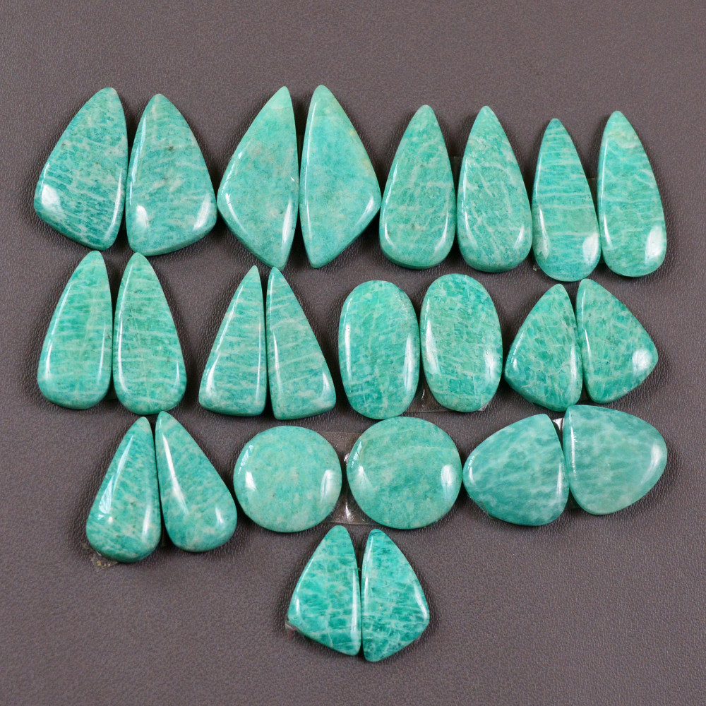 Image of 12 Pair 160Cts Natural Amazonite Cabochons Pair Gemstone Lot Mixed Shape Stones Wholesale Jewelry Making Supply 20x13 12x11mm #19432