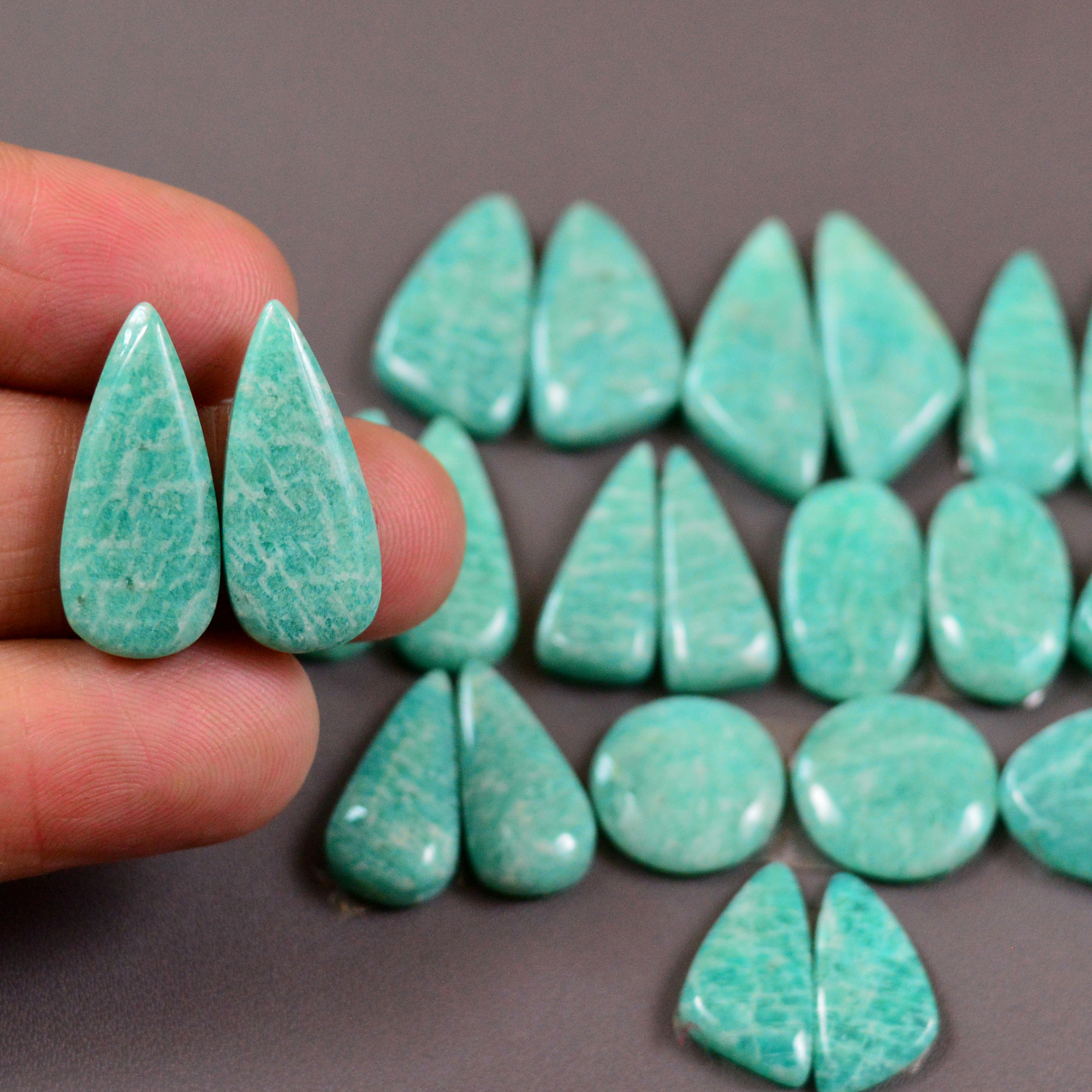 12 Pair 160Cts Natural Amazonite Cabochons Pair Gemstone Lot Mixed Shape Stones Wholesale Jewelry Making Supply 20x13 12x11mm 19432