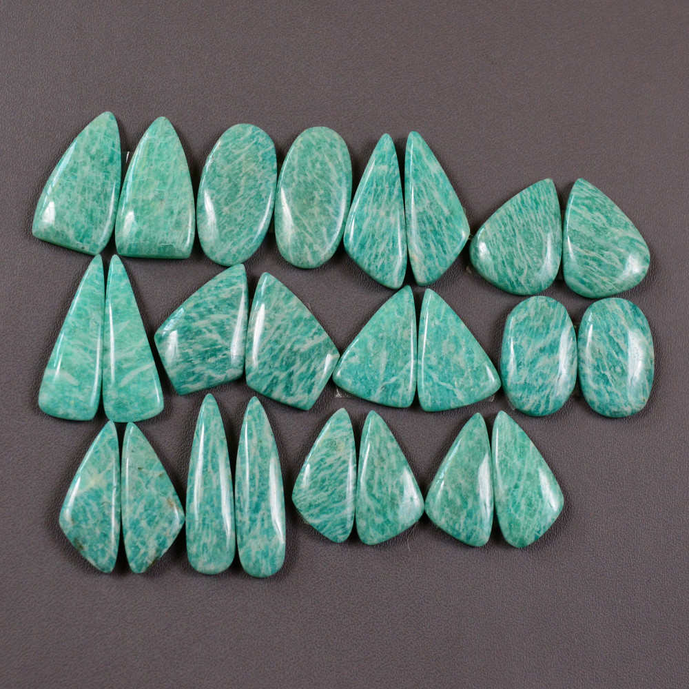 Image of 12 Pair 200Cts Natural Amazonite Cabochons Pair Gemstone Lot Mixed Shape Stones Wholesale Jewelry Making Supply 24x7 16x13mm #19433
